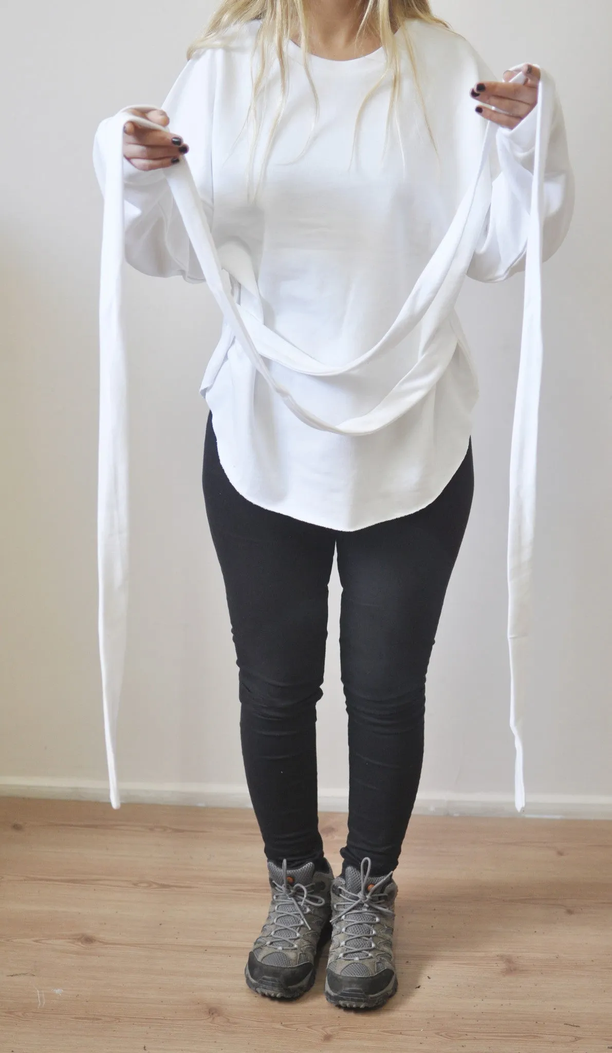 Asymmetric Knot Tie Around Waist Wrap Oval Hem Sweatshirt /-BB117