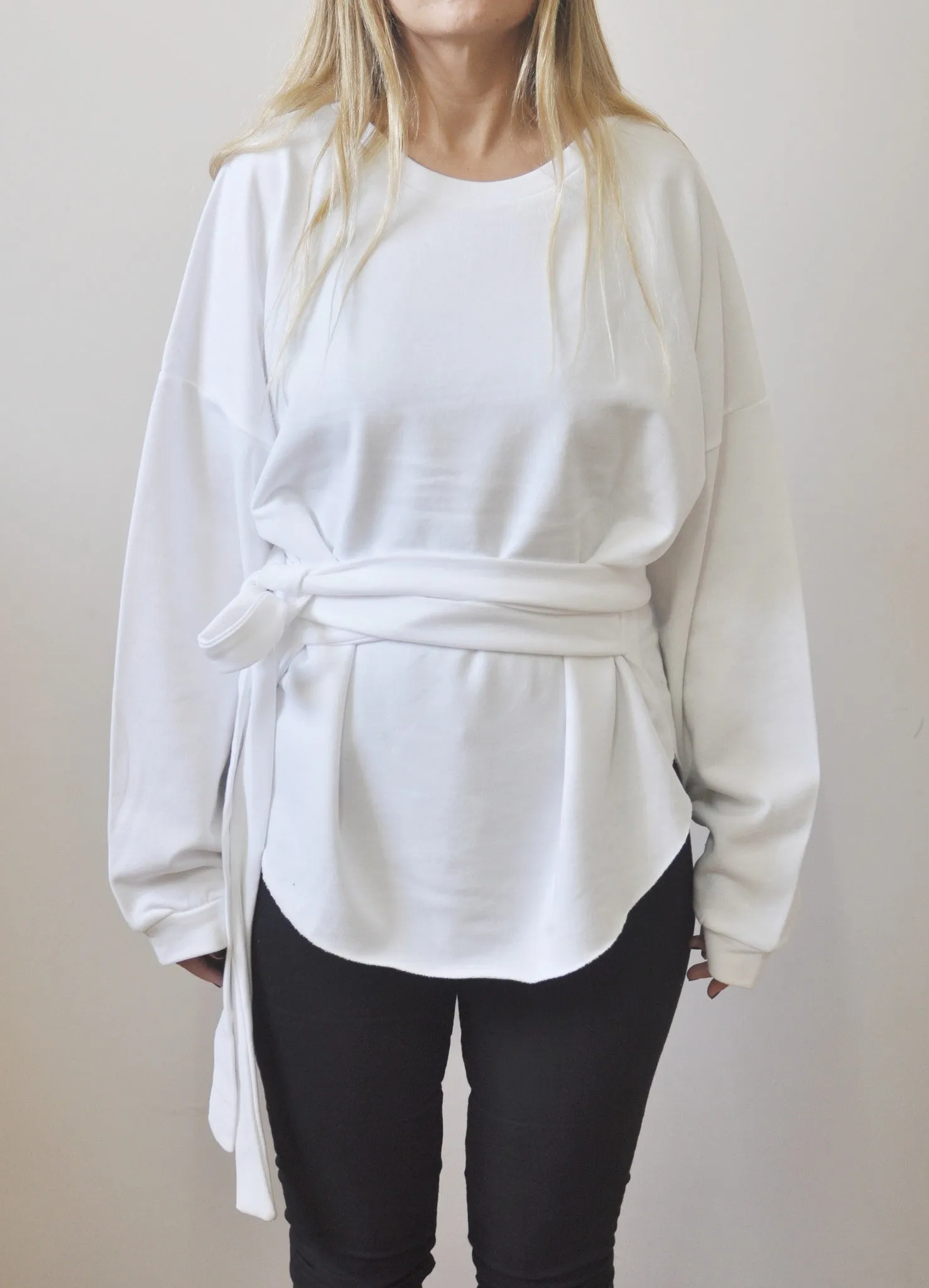 Asymmetric Knot Tie Around Waist Wrap Oval Hem Sweatshirt /-BB117