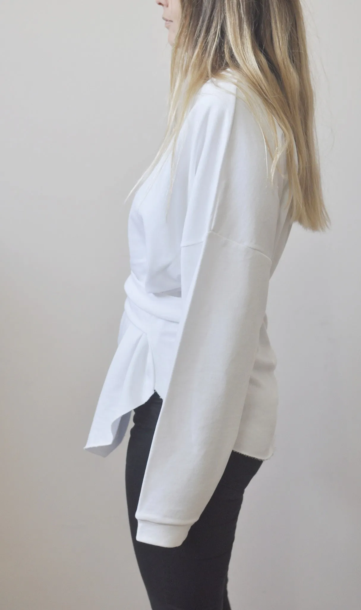 Asymmetric Knot Tie Around Waist Wrap Oval Hem Sweatshirt /-BB117