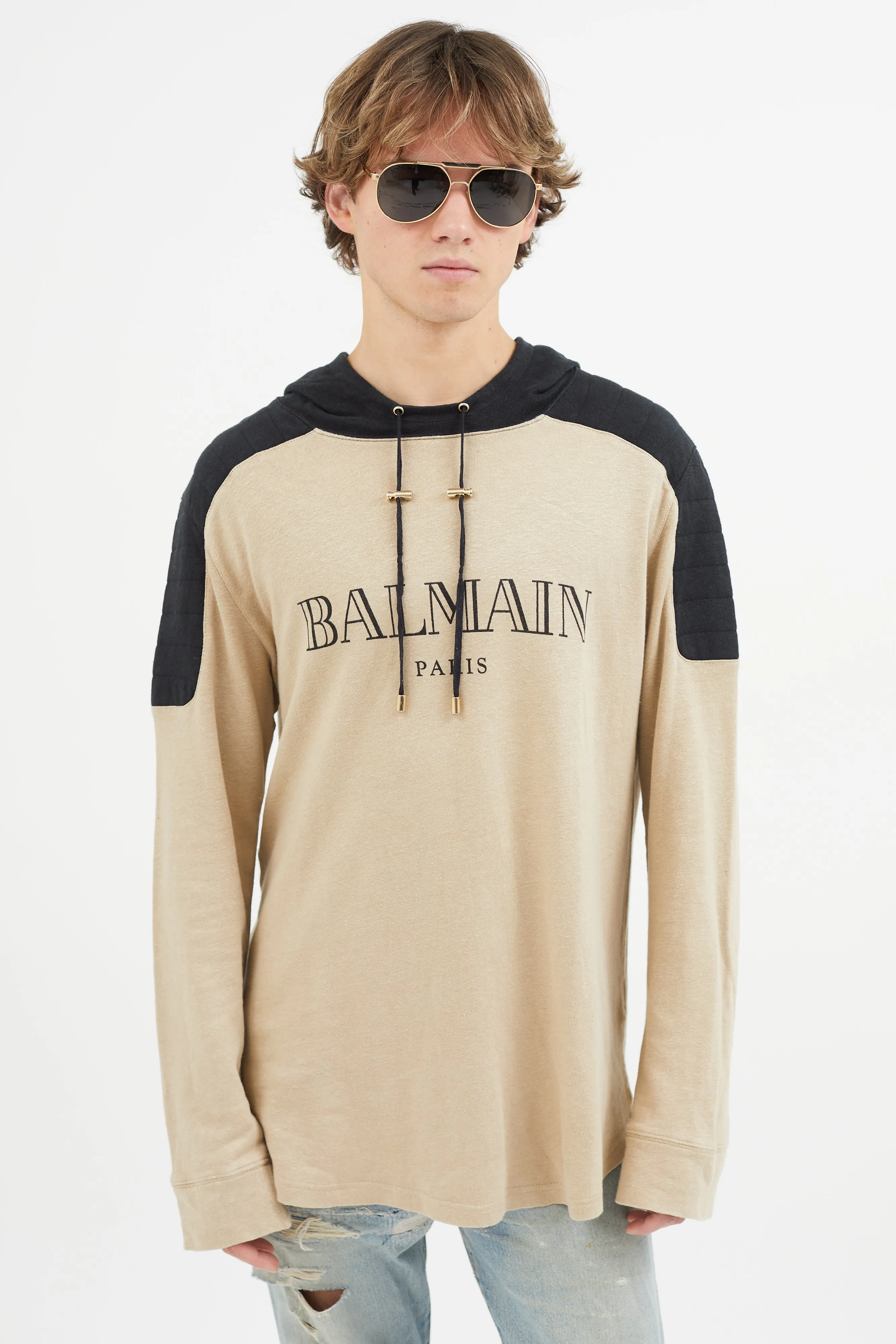 Beige & Black Logo Hoodie