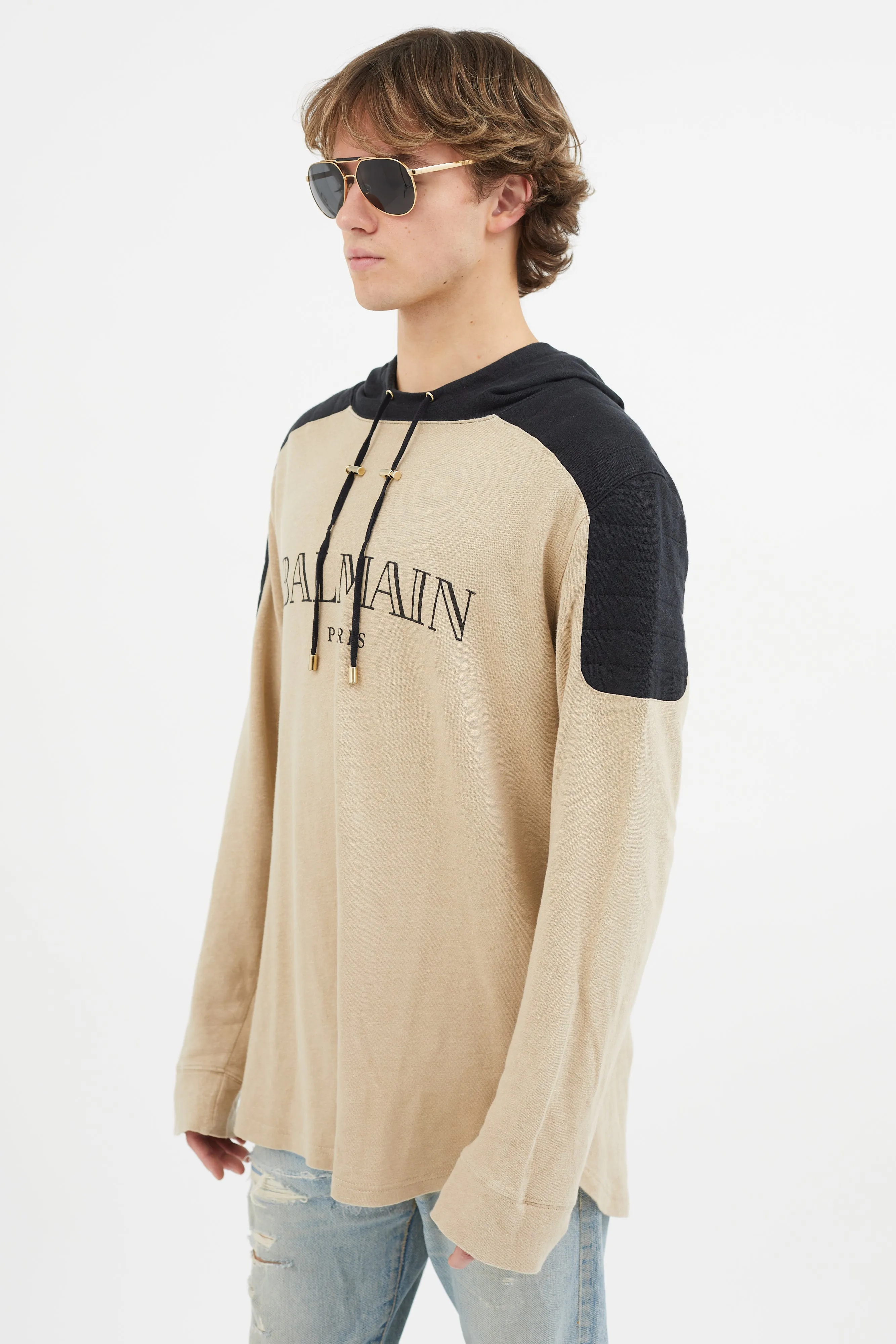 Beige & Black Logo Hoodie