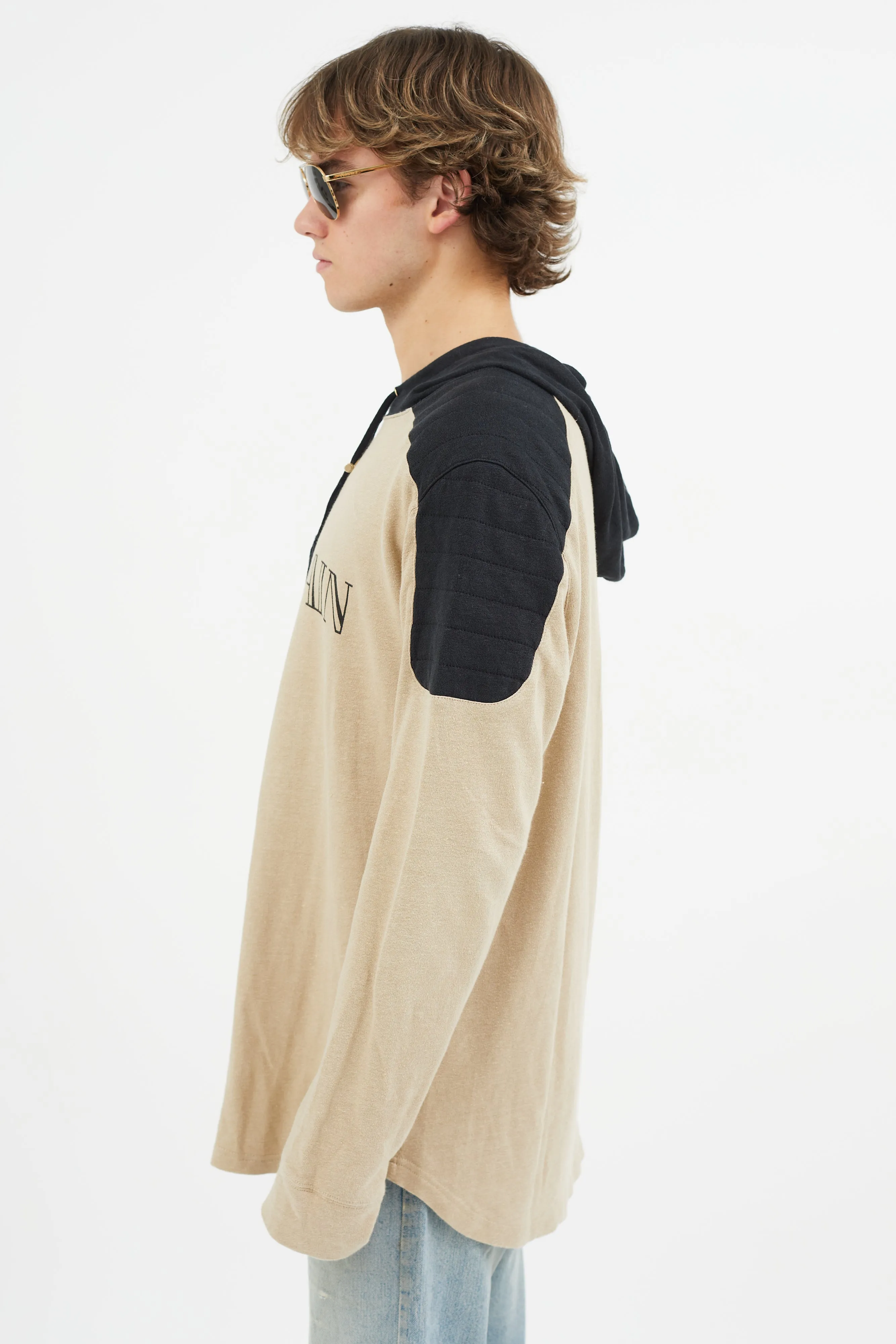 Beige & Black Logo Hoodie