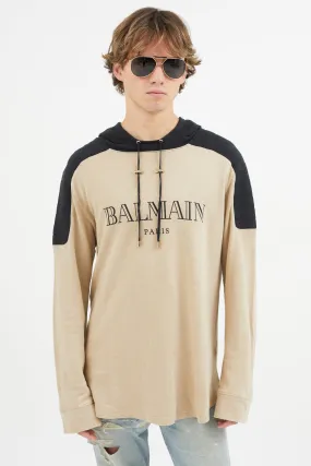 Beige & Black Logo Hoodie