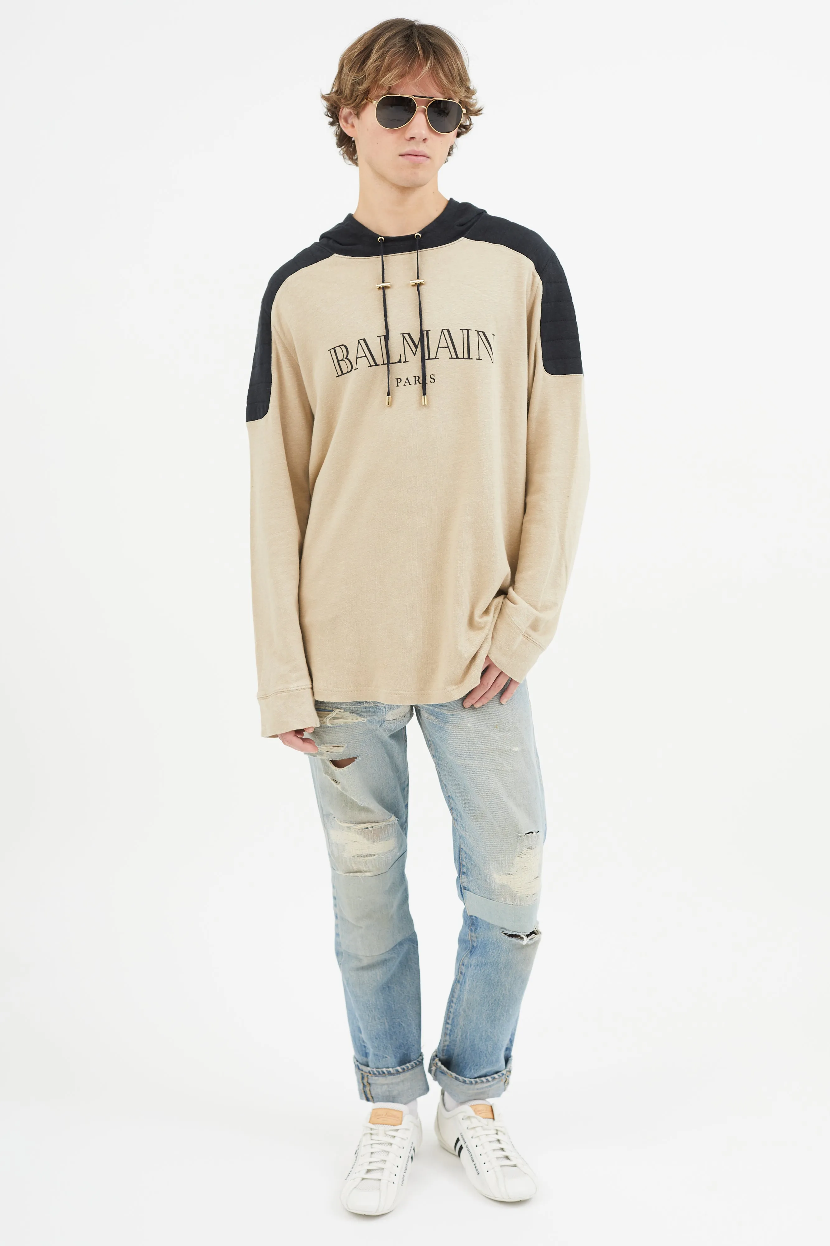 Beige & Black Logo Hoodie