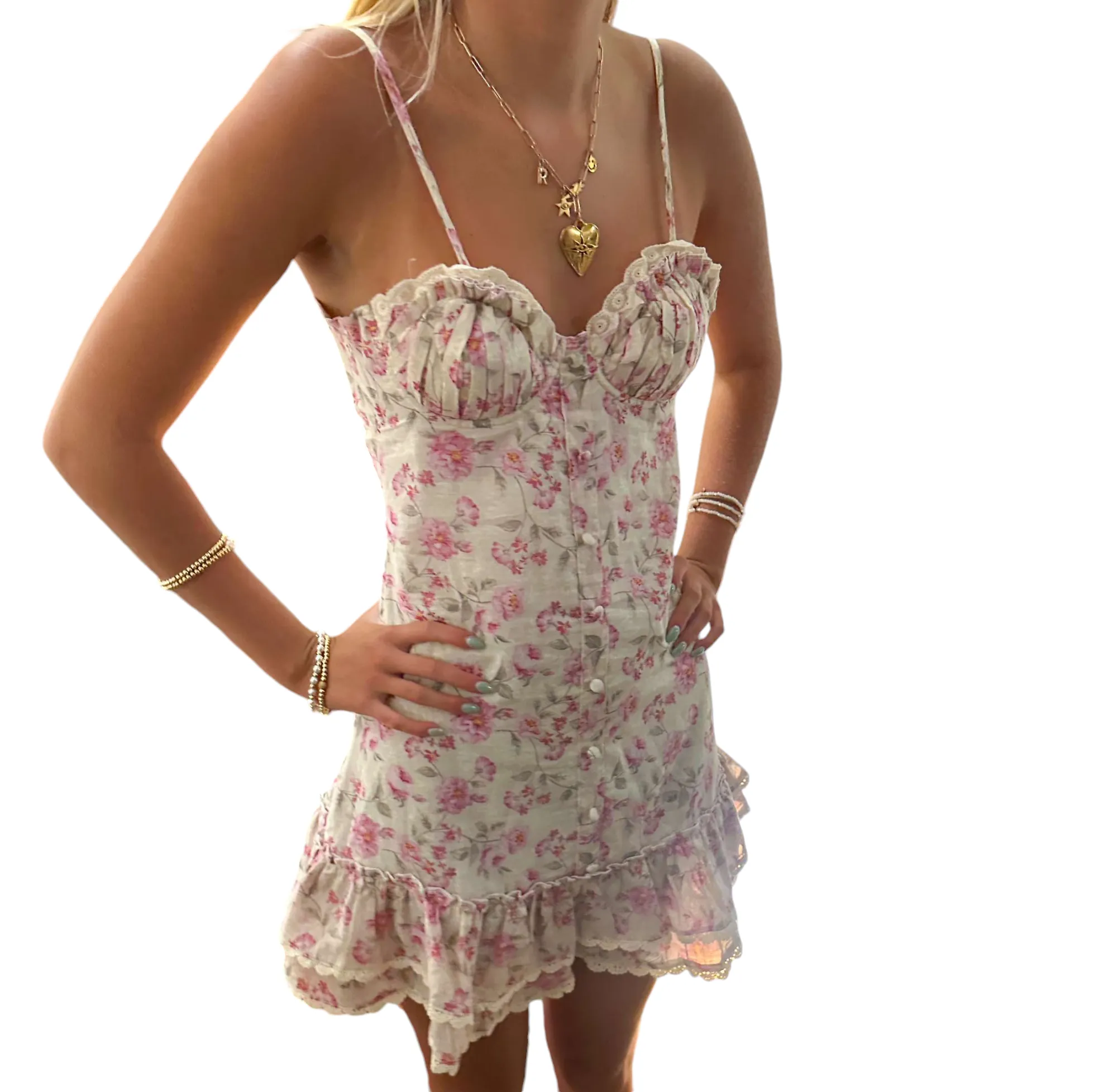 Blushing Blooms: Lace Trim Mini Dress