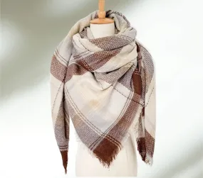 Brown, Gray and White Plaid Blanket Scarf/ Oversized Scarf/ Plaid Shawl/ Bridesmaid Gifts/ Christmas Plaid Scarf/ Throw plaid blanket/ Plaid Women's Blanket Scarf/ Women Scarf/ Gifts for Her/ Women Shawl/ Bridesmaid Scarf/ Fall Scarf