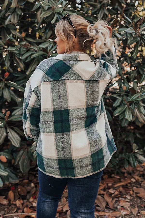 Cabin So Cozy Plaid Jacket In Hunter Green Curves