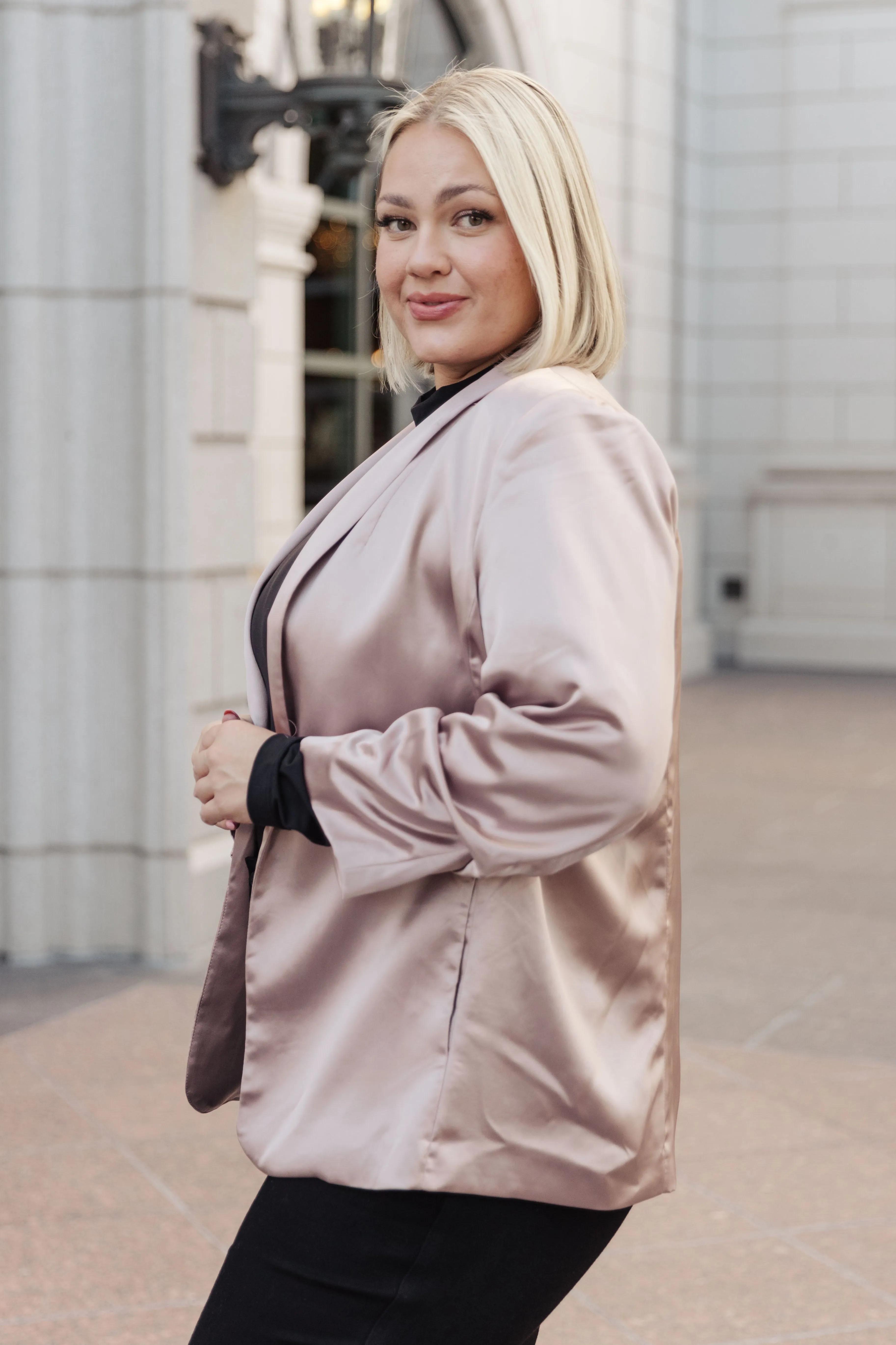Champagne and Roses Satin Coquette Blazer