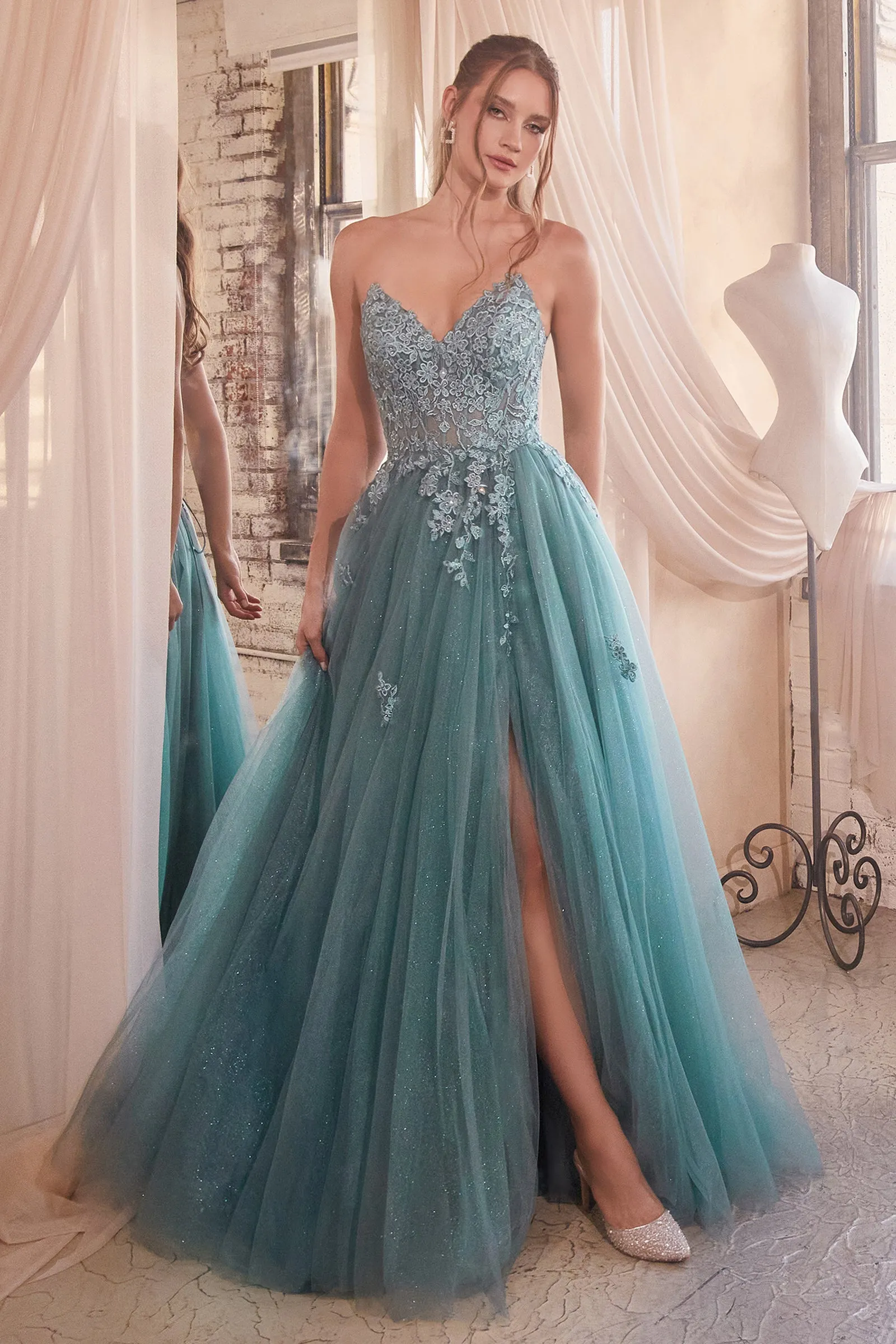 CINDERELLA DIVINE C148 A-Line Strapless Tulle Dress