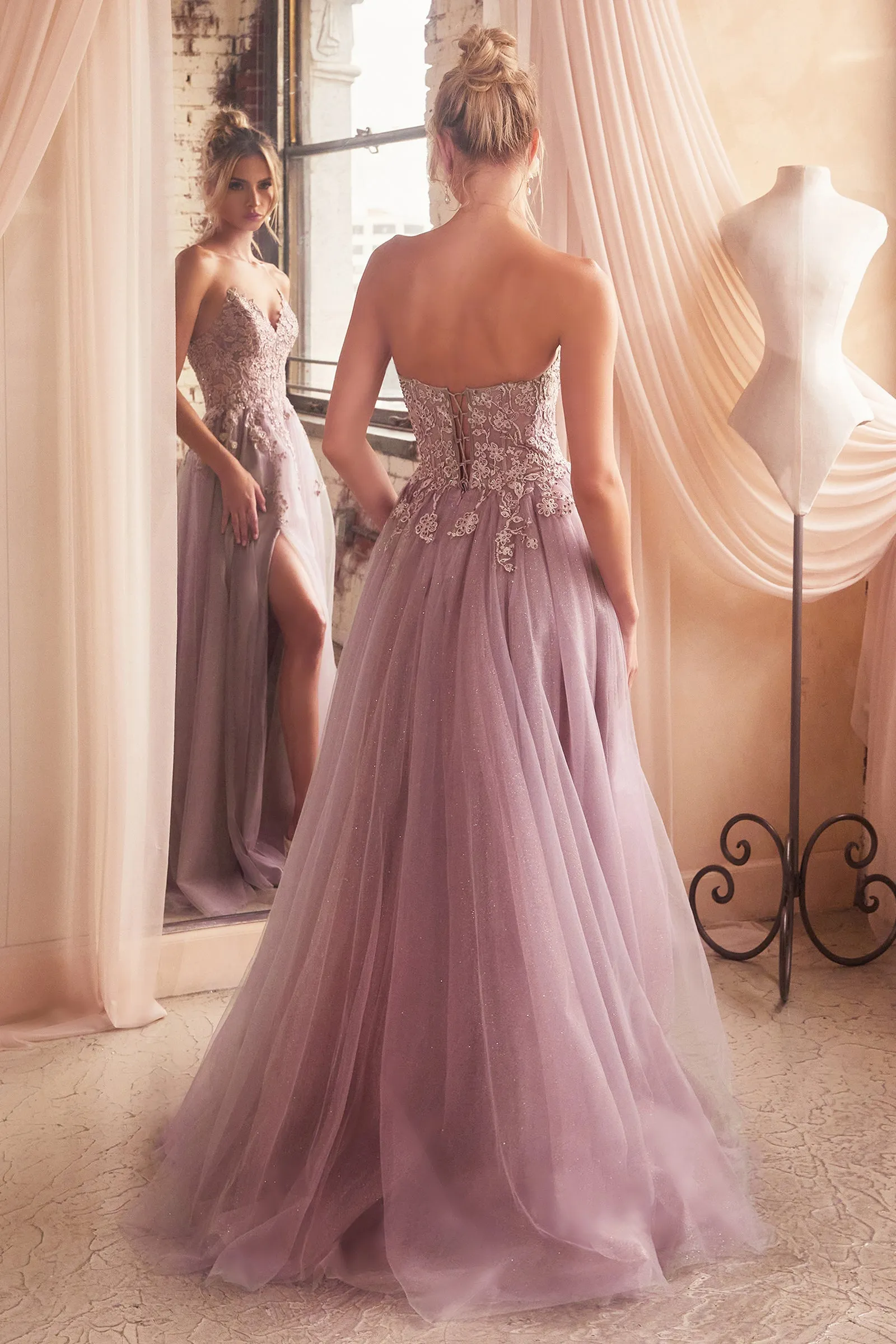 CINDERELLA DIVINE C148 A-Line Strapless Tulle Dress