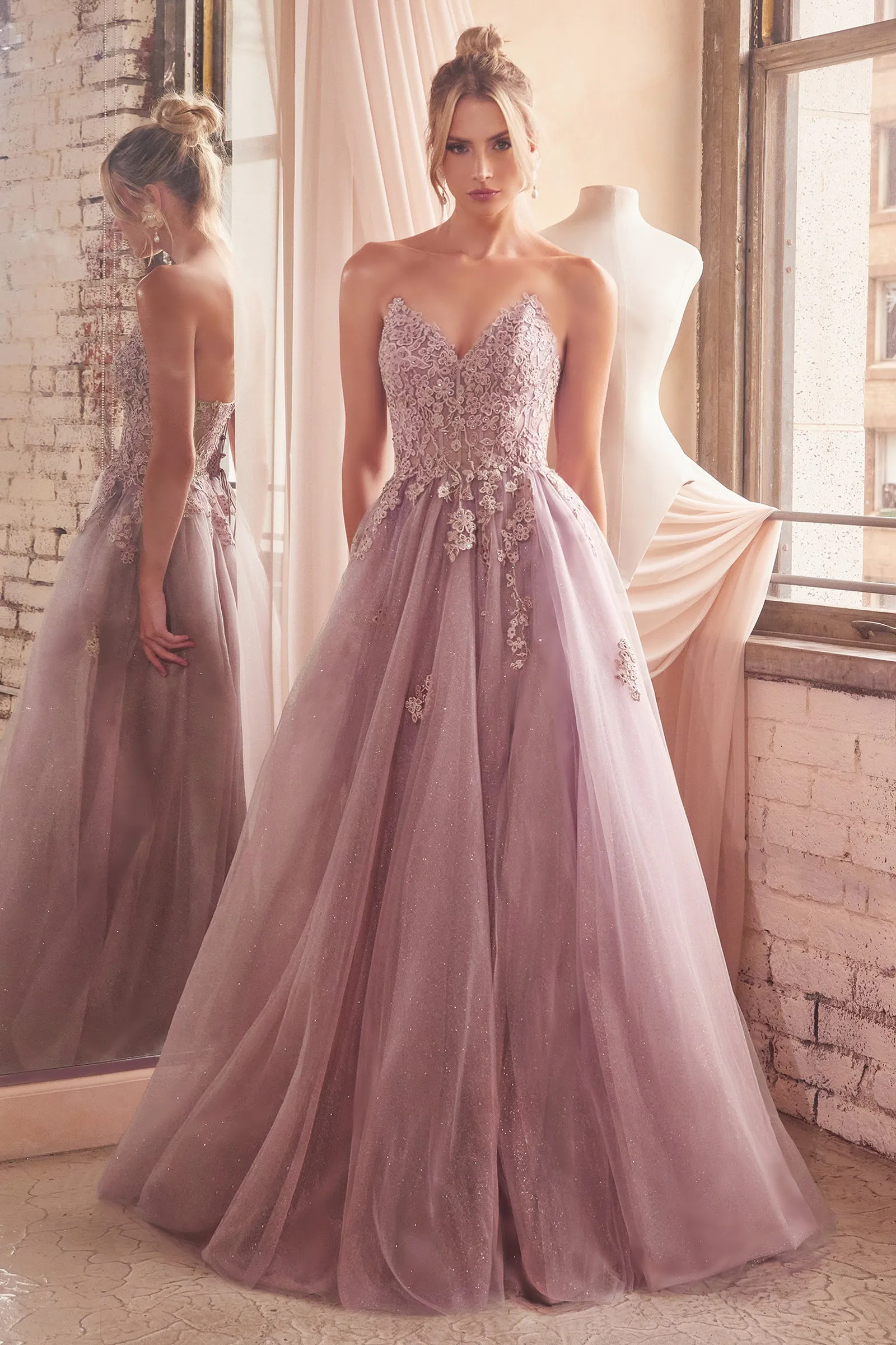 CINDERELLA DIVINE C148 A-Line Strapless Tulle Dress