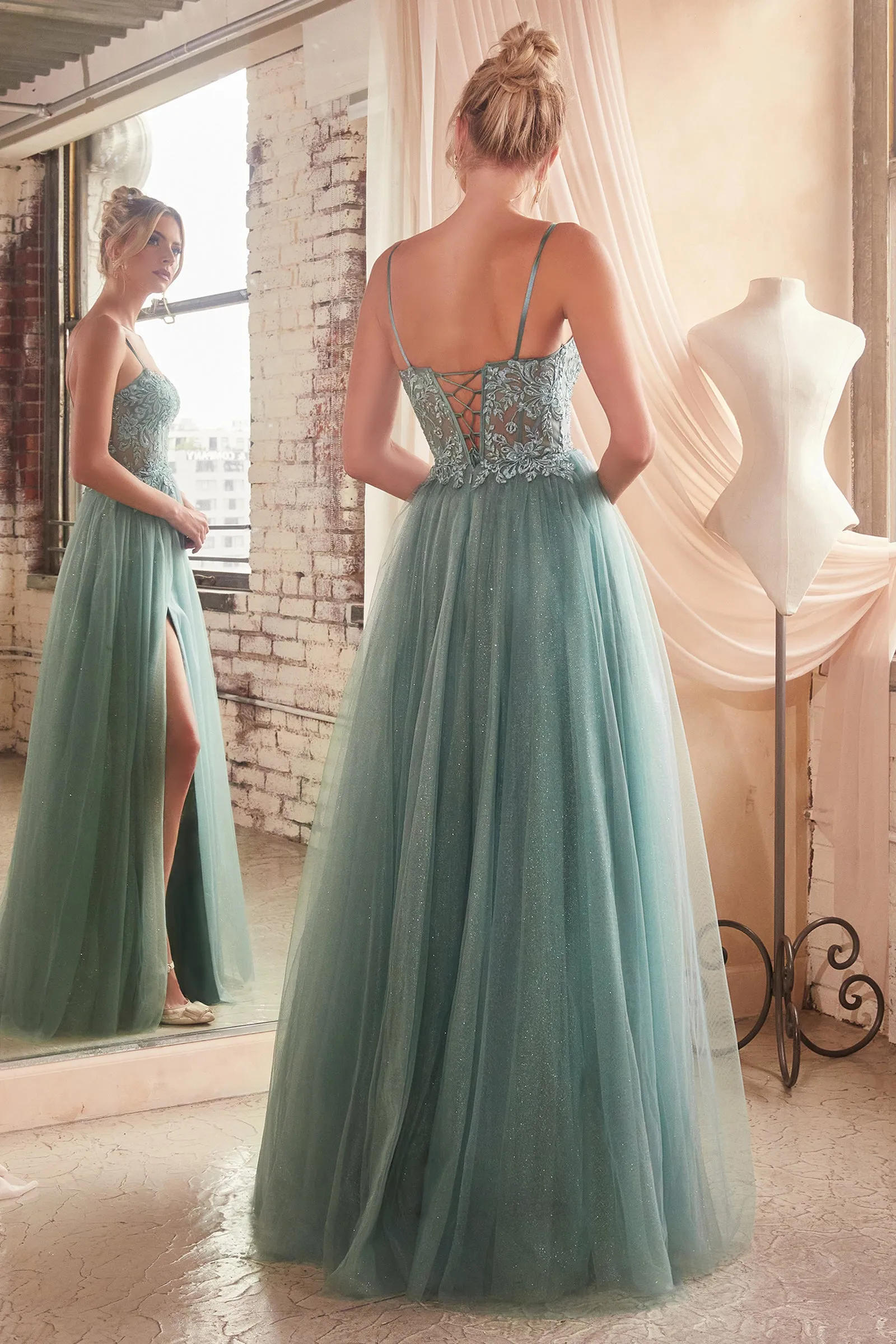 CINDERELLA DIVINE C150 A-Line Stunning Dress with Sheer Bodice