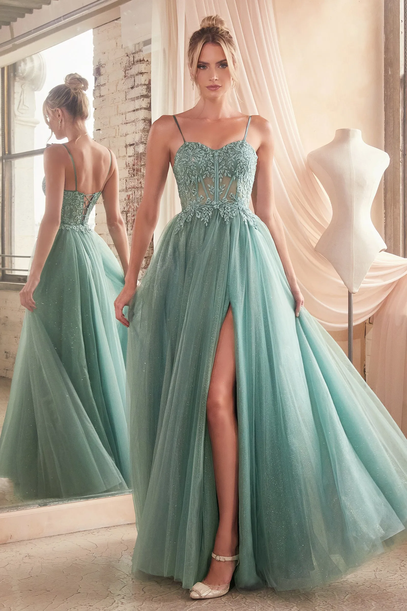 CINDERELLA DIVINE C150 A-Line Stunning Dress with Sheer Bodice