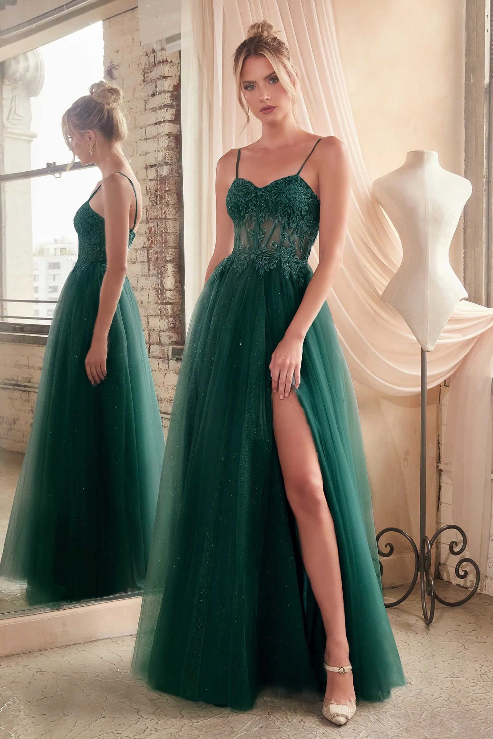 CINDERELLA DIVINE C150 A-Line Stunning Dress with Sheer Bodice