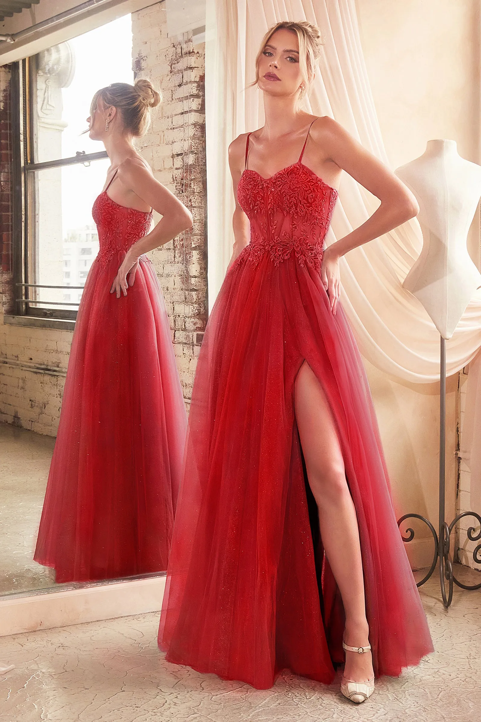 CINDERELLA DIVINE C150 A-Line Stunning Dress with Sheer Bodice