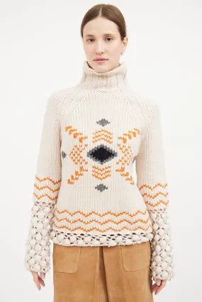 Cream & Orange Embellished Sweater