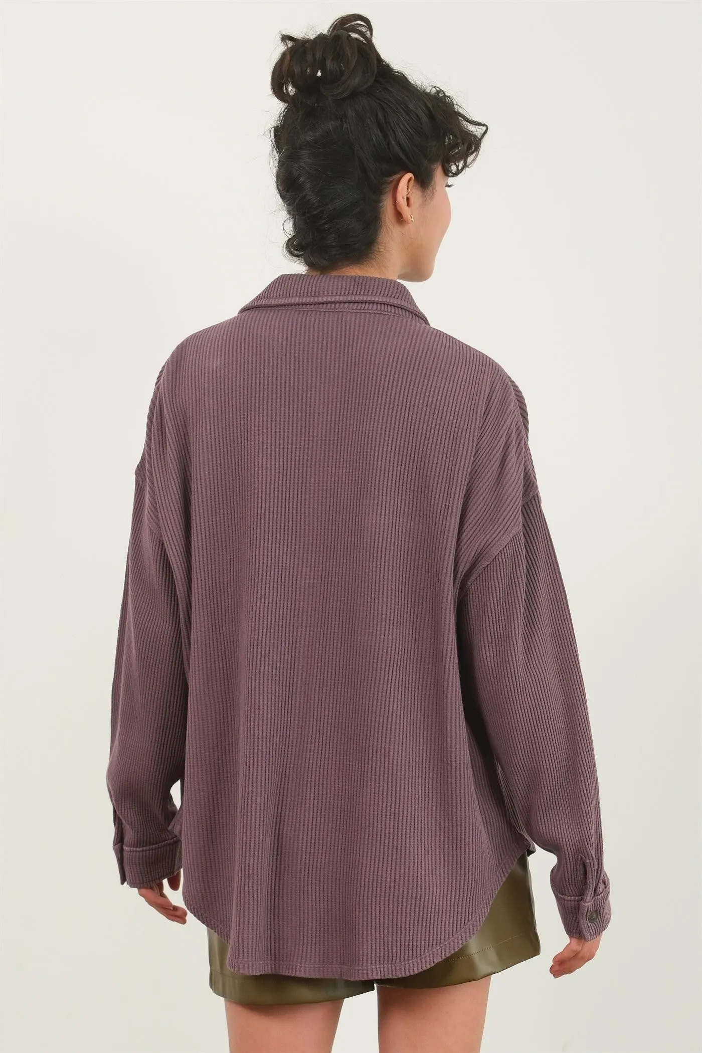 Deep Plum Ribbed Shacket Top