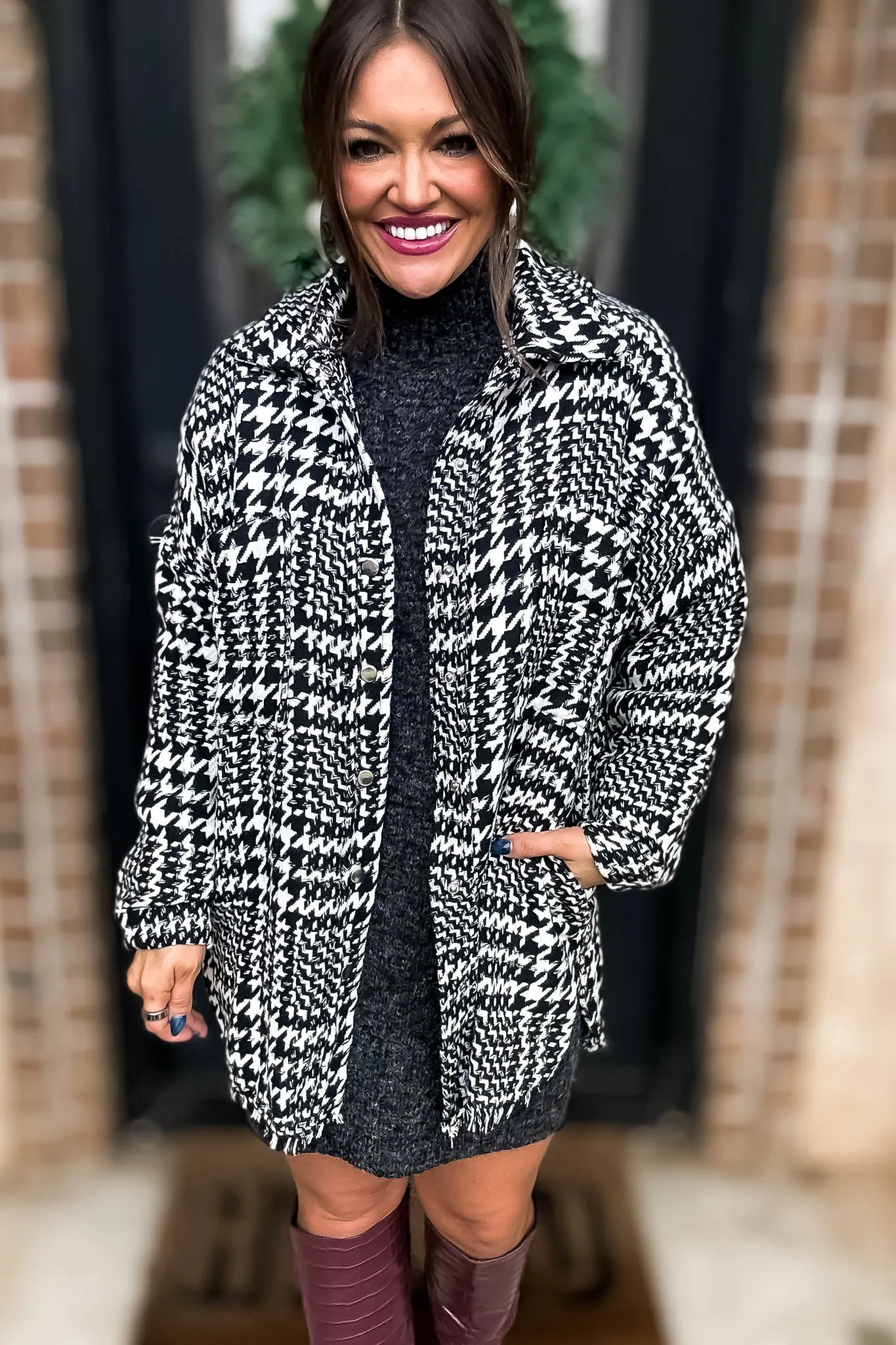 Deserving Praise Houndstooth Shacket