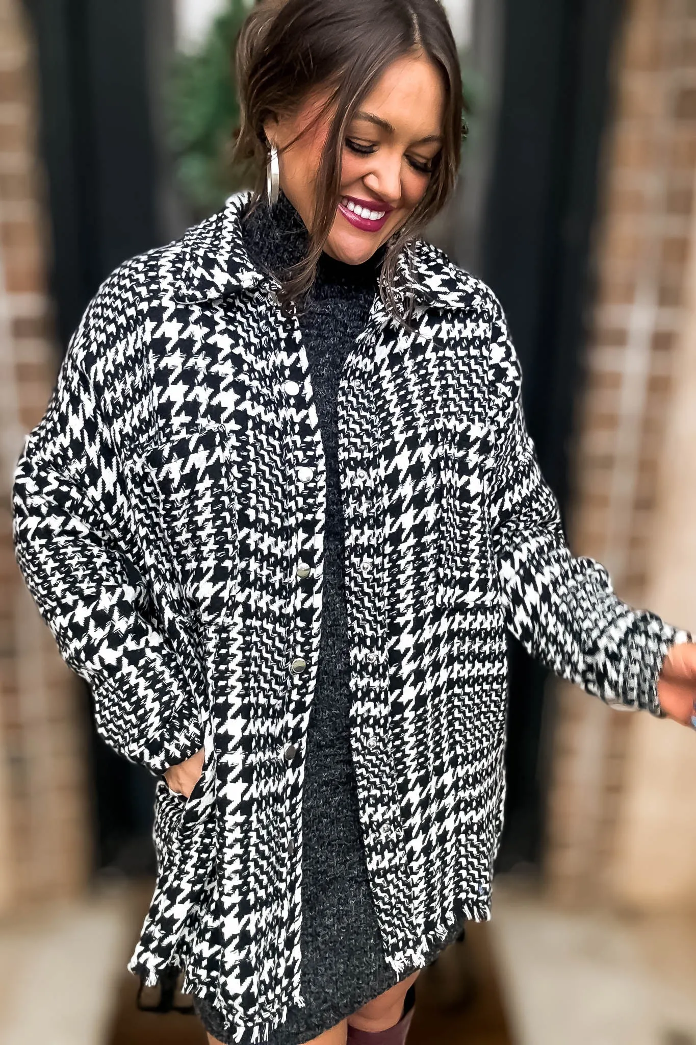 Deserving Praise Houndstooth Shacket