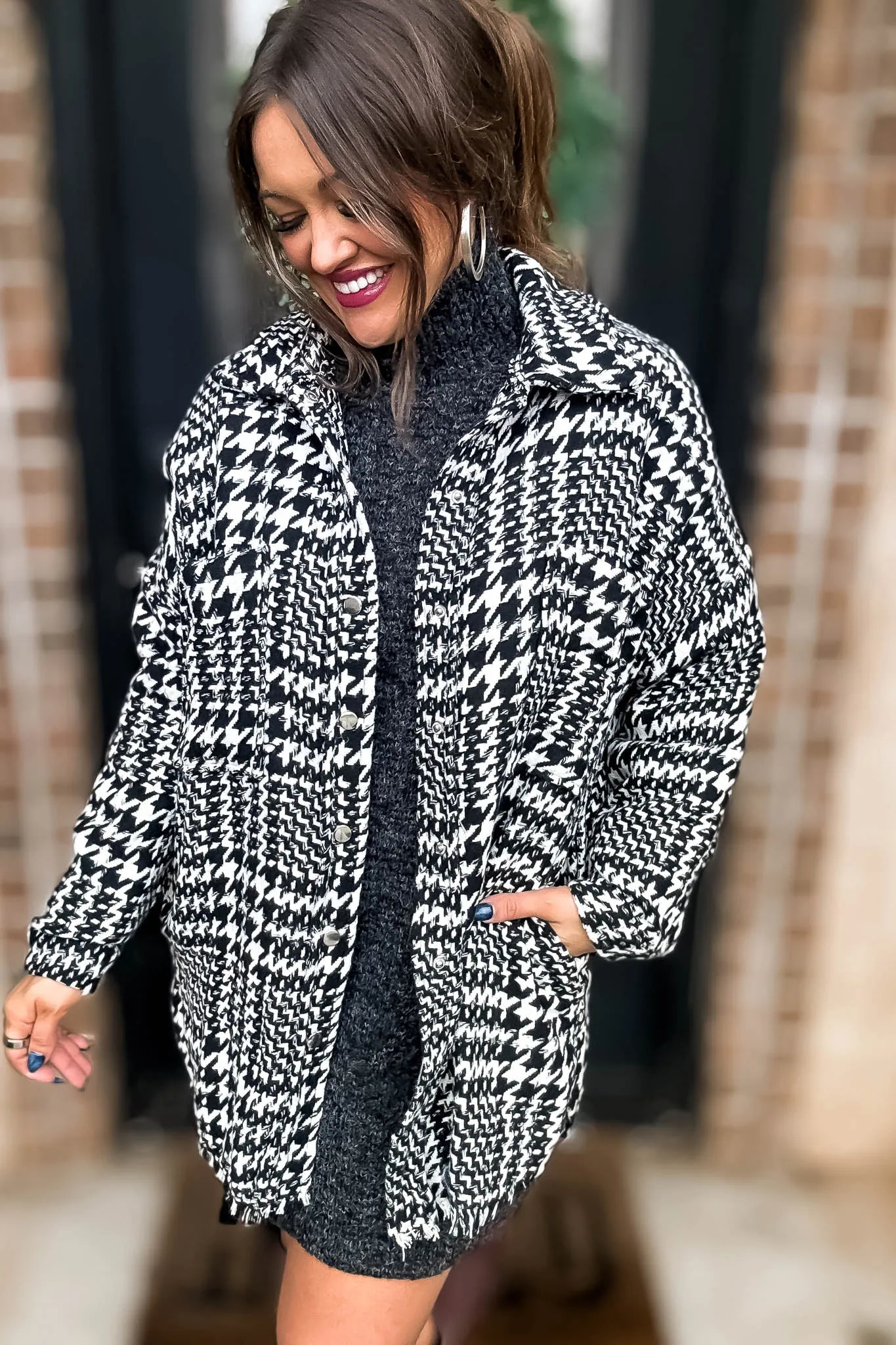 Deserving Praise Houndstooth Shacket