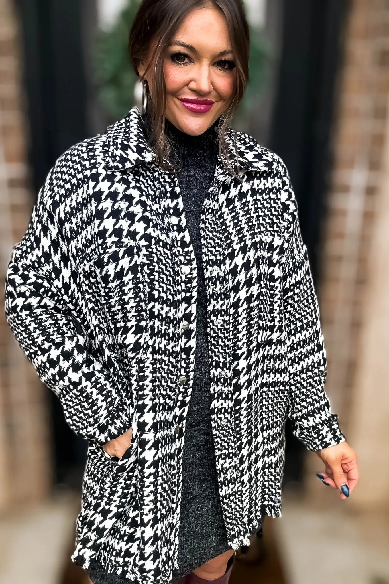 Deserving Praise Houndstooth Shacket