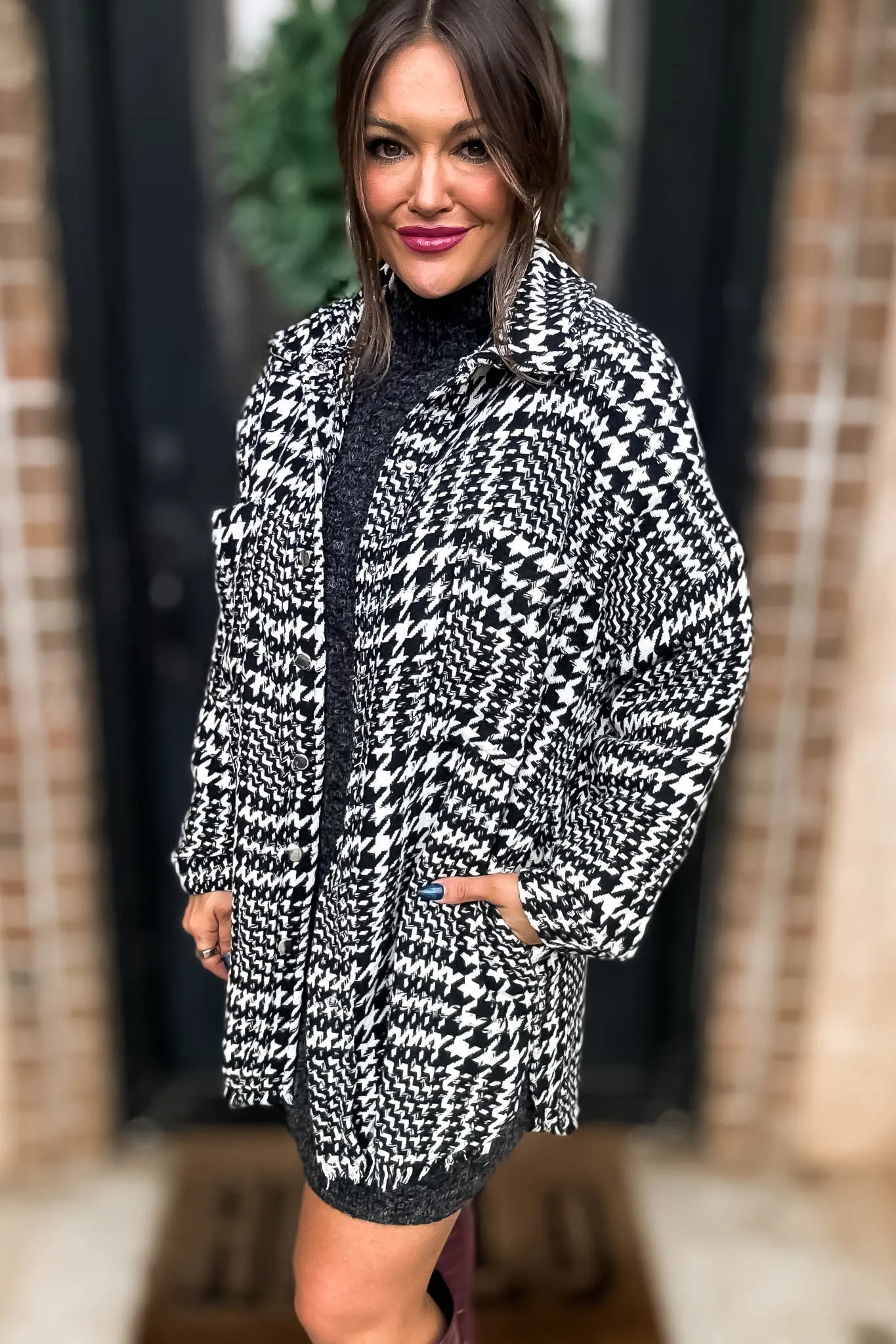 Deserving Praise Houndstooth Shacket