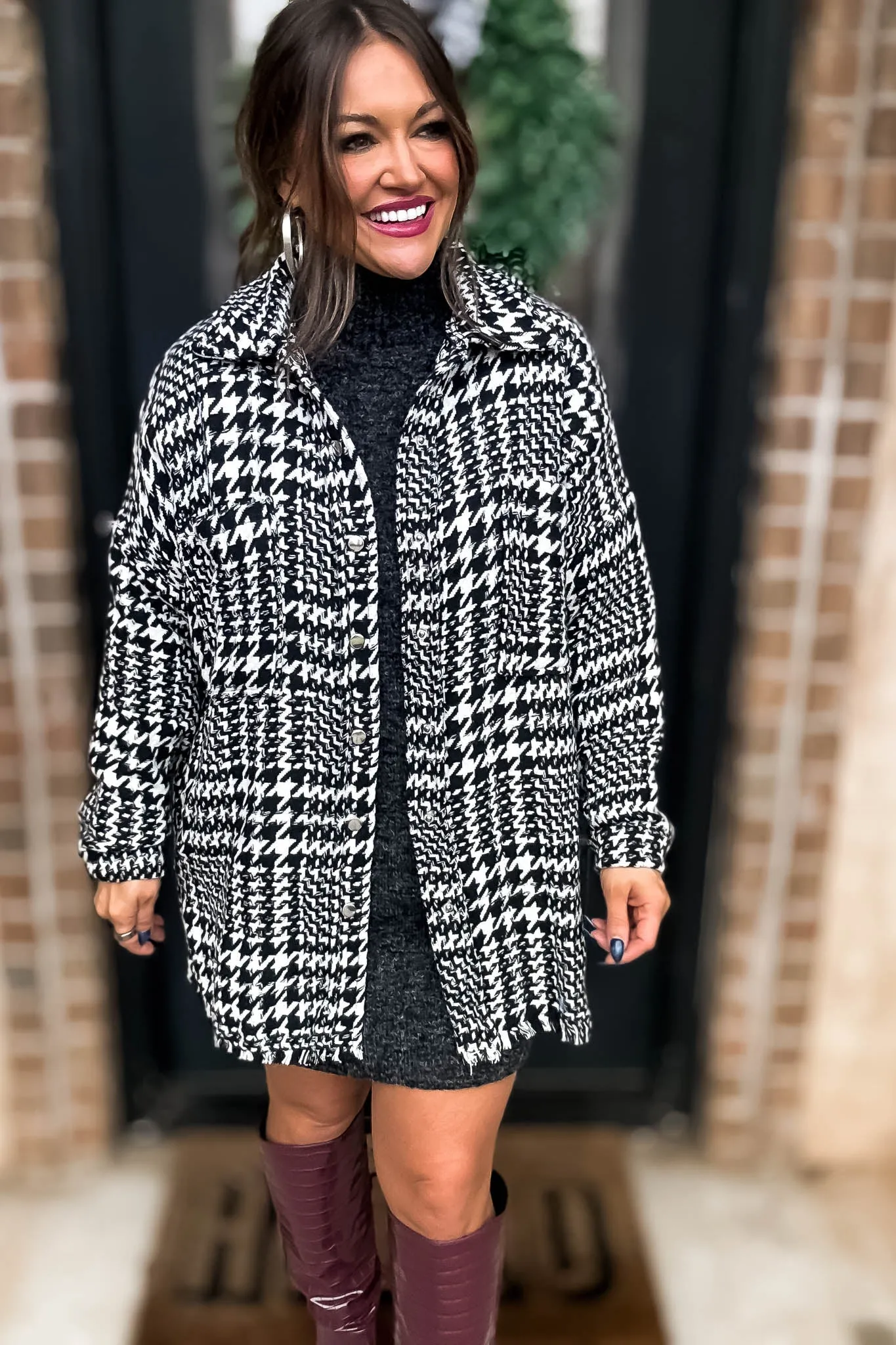 Deserving Praise Houndstooth Shacket
