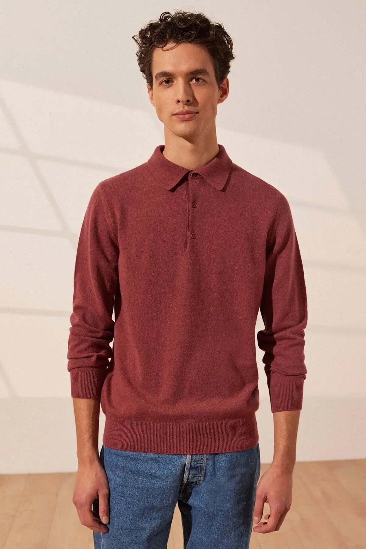 dustyy Rose Pure Cashmere Polo Neck Men's Sweater