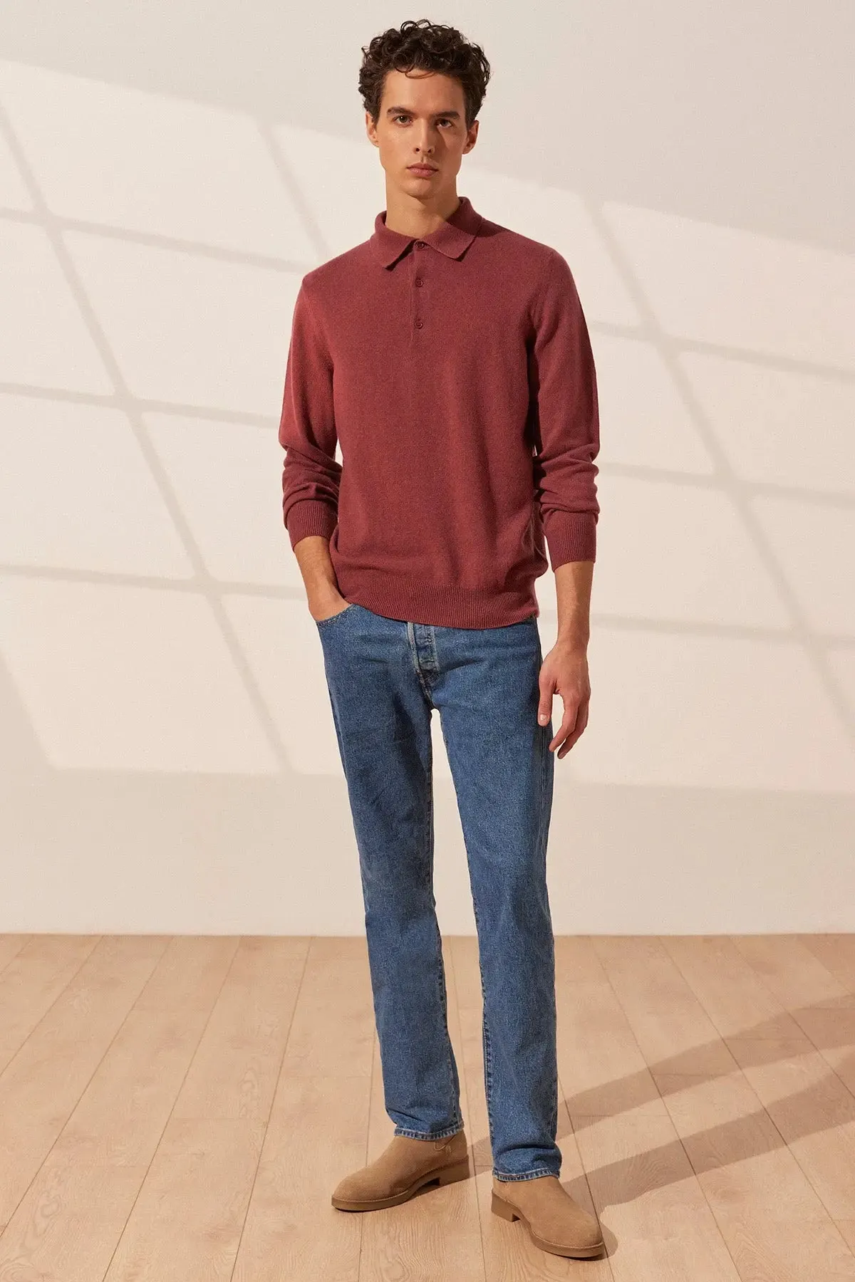 dustyy Rose Pure Cashmere Polo Neck Men's Sweater