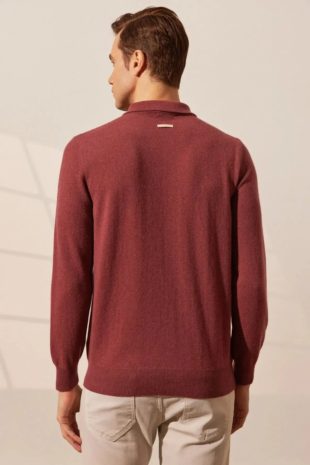 dustyy Rose Pure Cashmere Polo Neck Men's Sweater