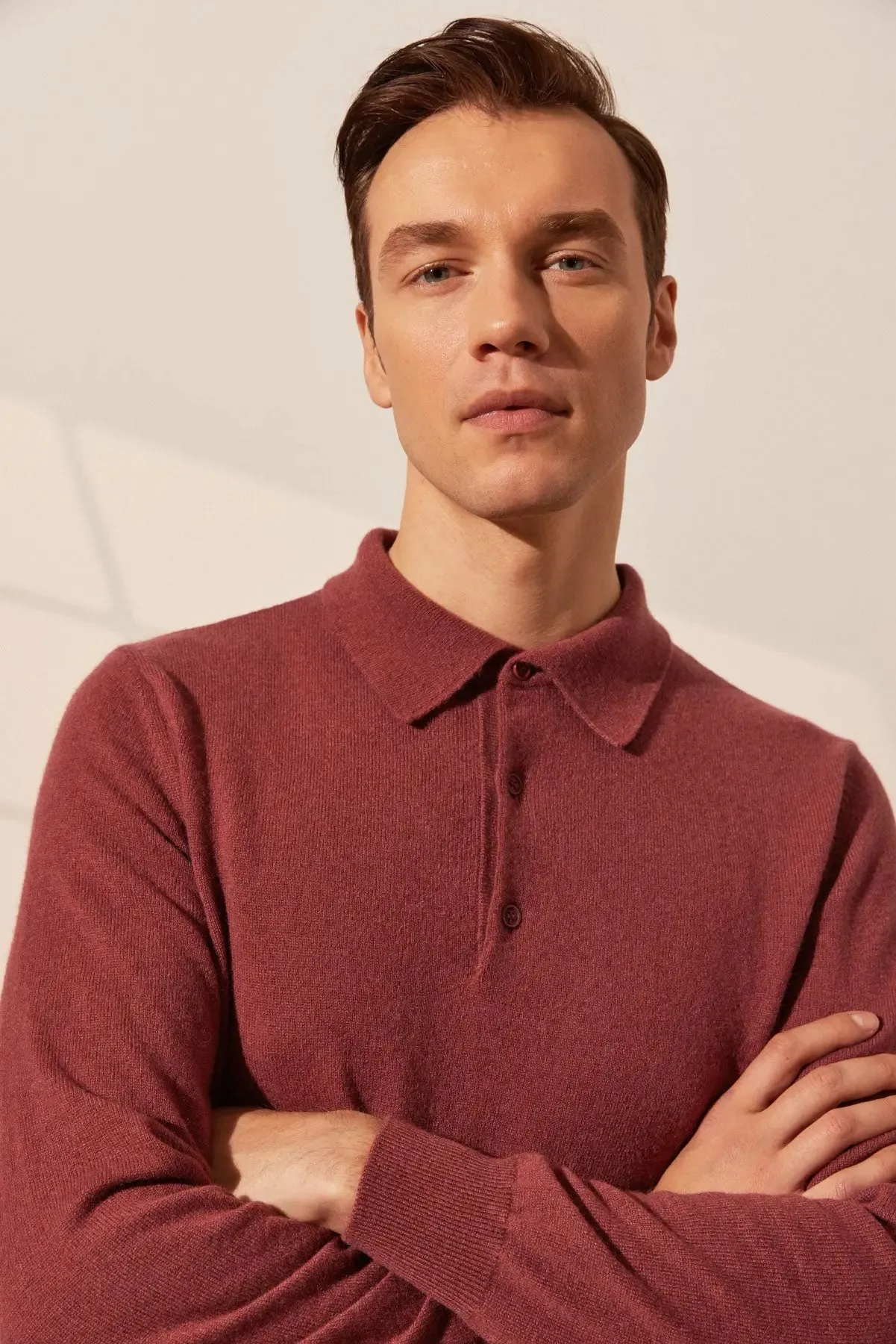 dustyy Rose Pure Cashmere Polo Neck Men's Sweater