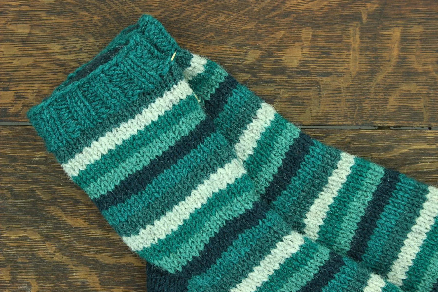 Hand Knitted Wool Ankle Socks - Stripe Teal