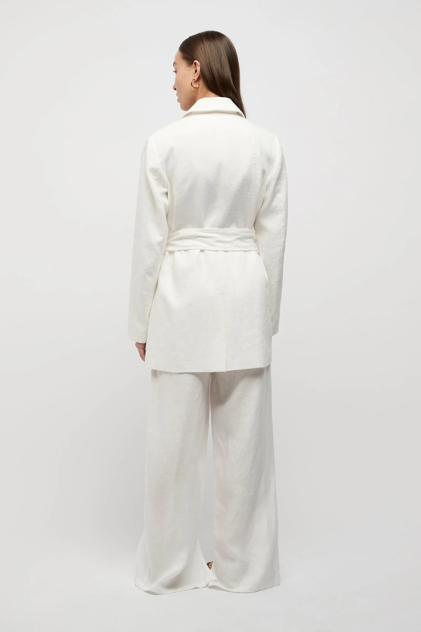 Hayworth Blanket Stitch Linen Blazer in White