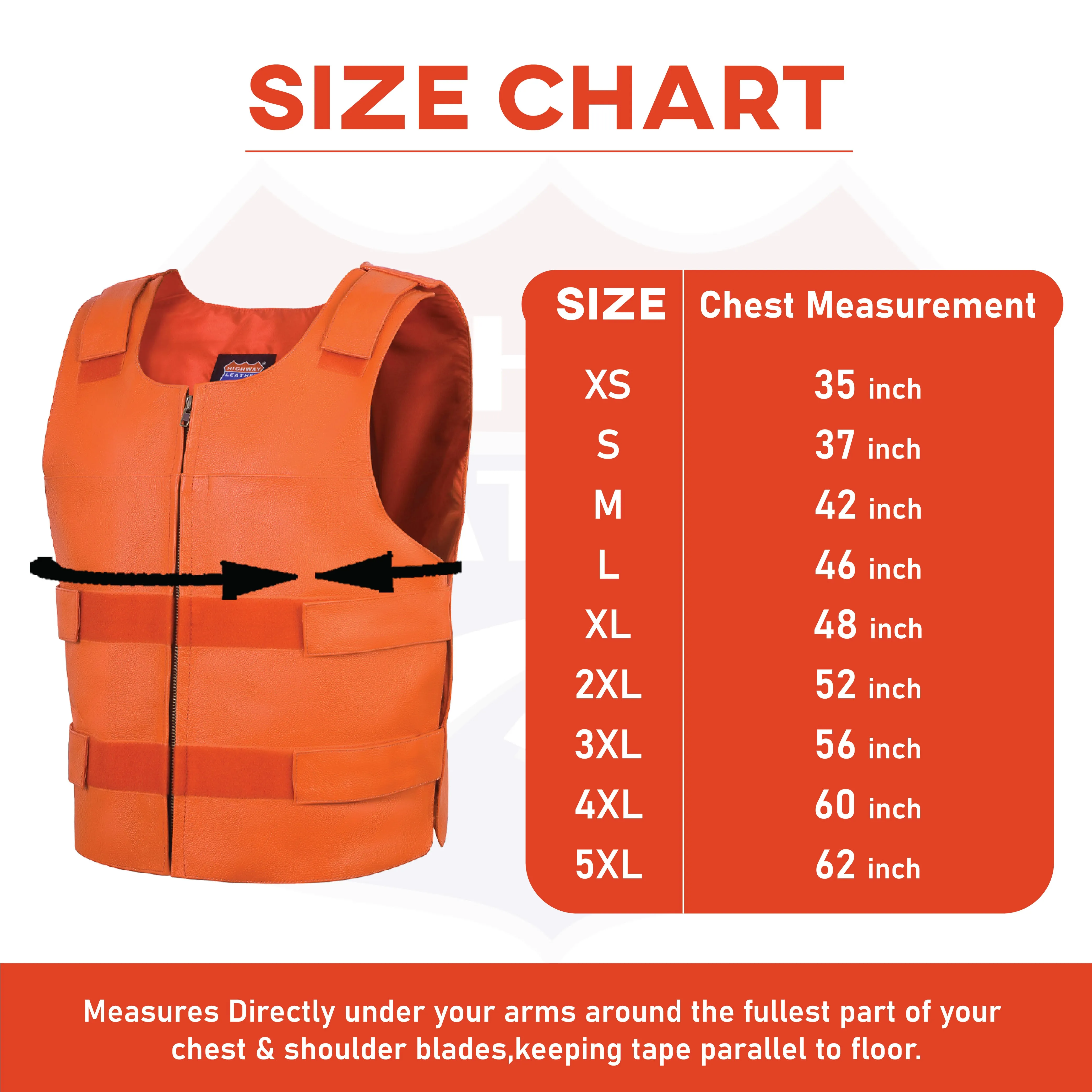HL11643 Men's Orange Bulletproof Leather Vest – Perfect for Biker Clubs