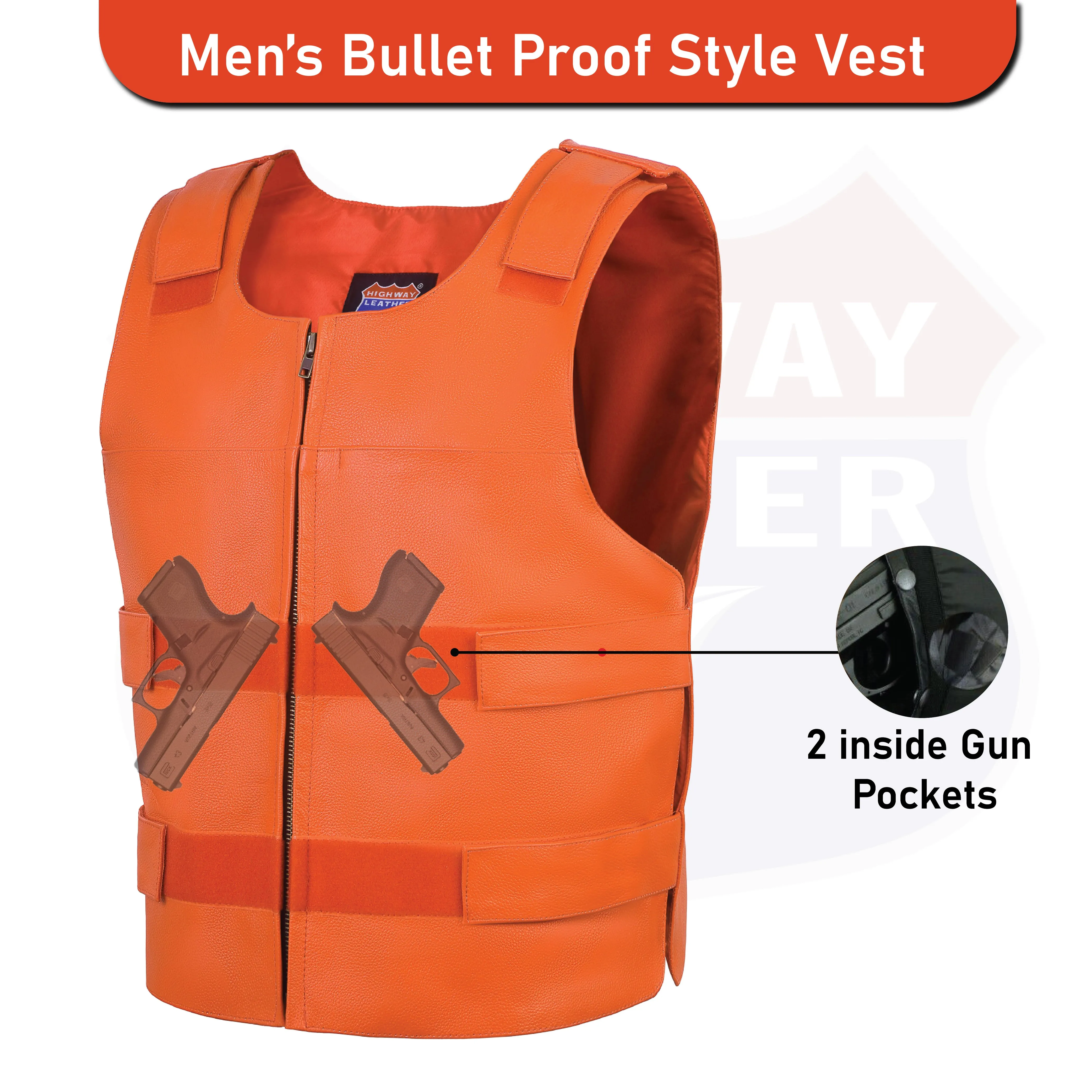 HL11643 Men's Orange Bulletproof Leather Vest – Perfect for Biker Clubs
