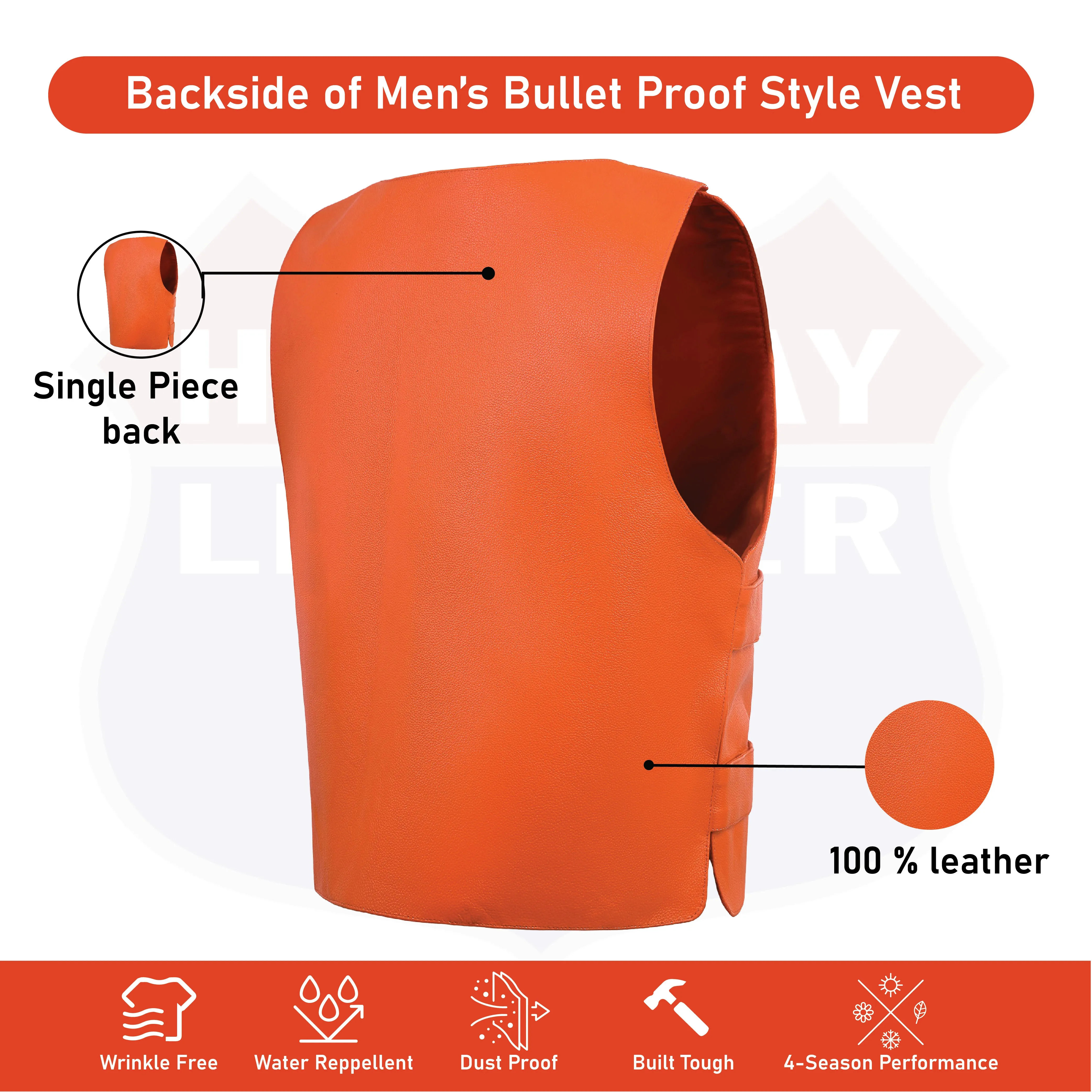 HL11643 Men's Orange Bulletproof Leather Vest – Perfect for Biker Clubs