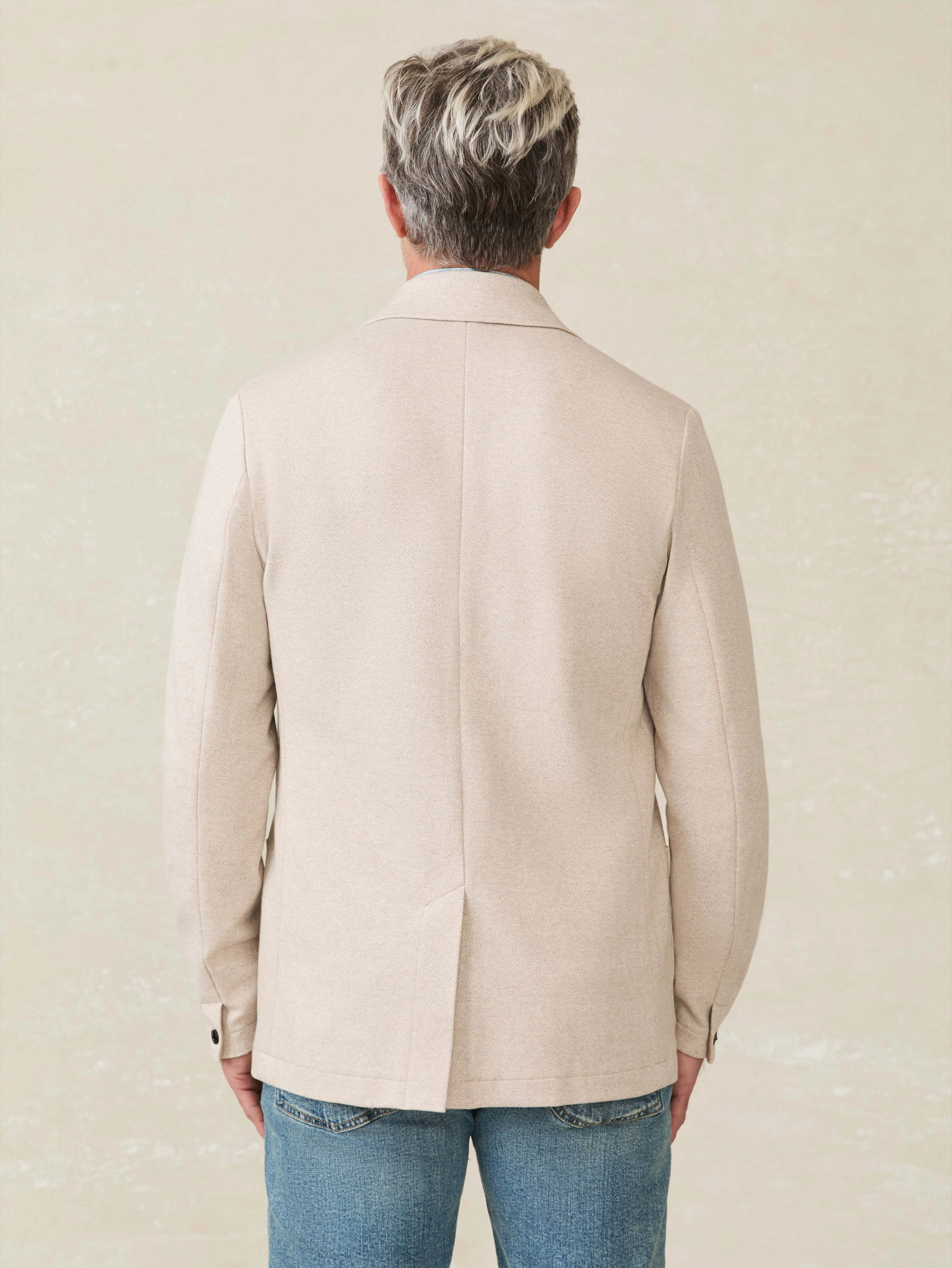 Inlet Knit Tweed Blazer - Khaki Stone Herringbone
