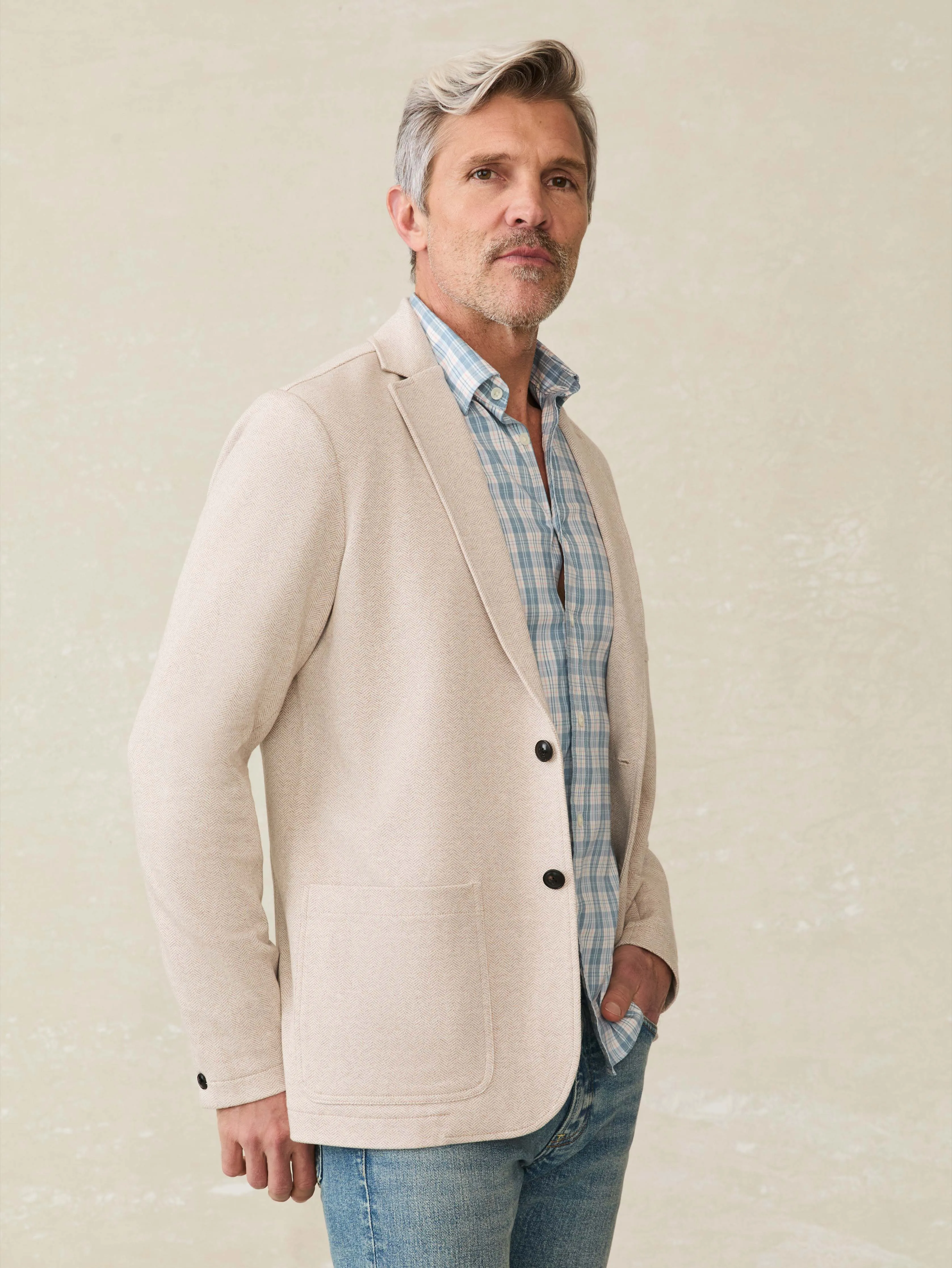 Inlet Knit Tweed Blazer - Khaki Stone Herringbone