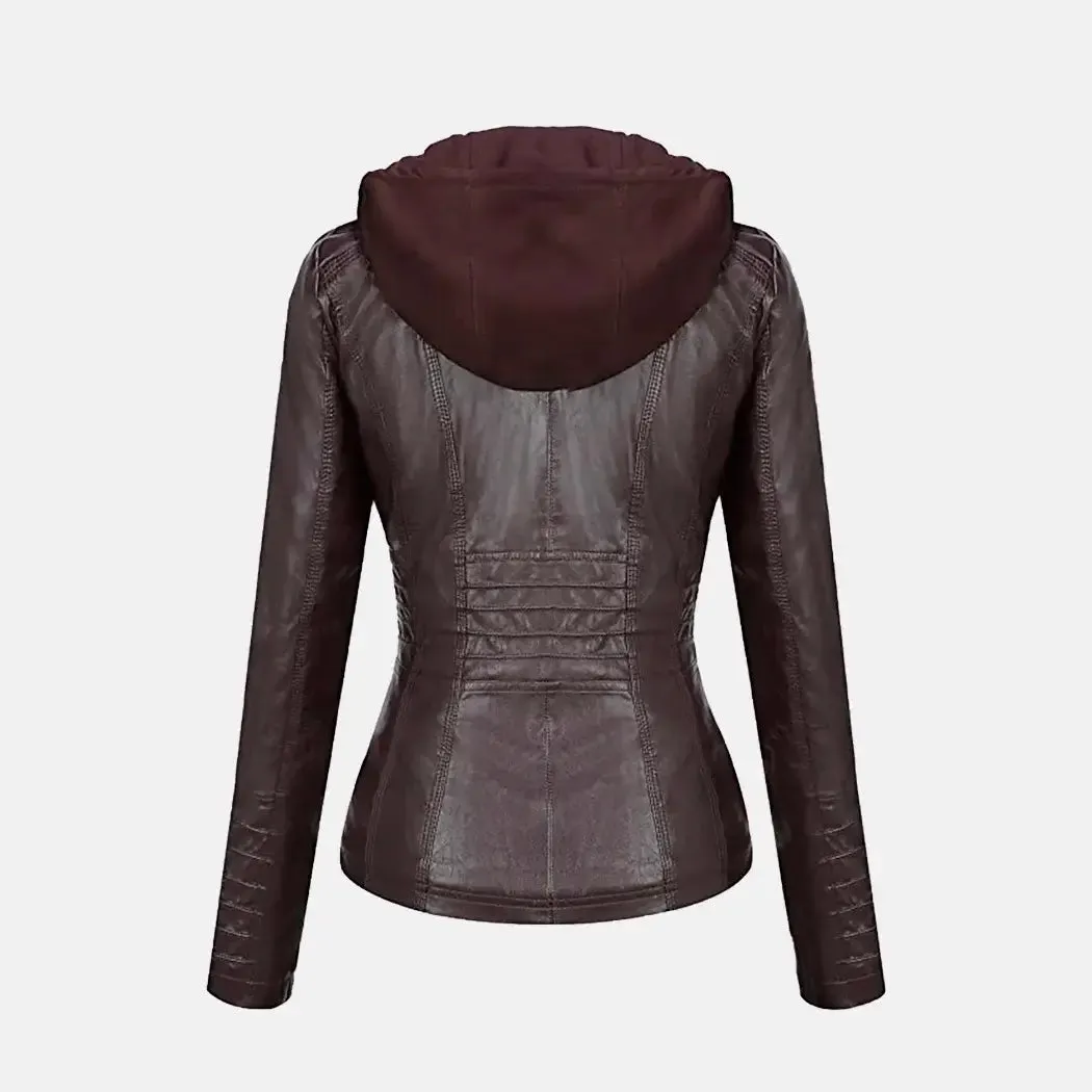 Lennox Lynx Female Leather Jacket with Hood