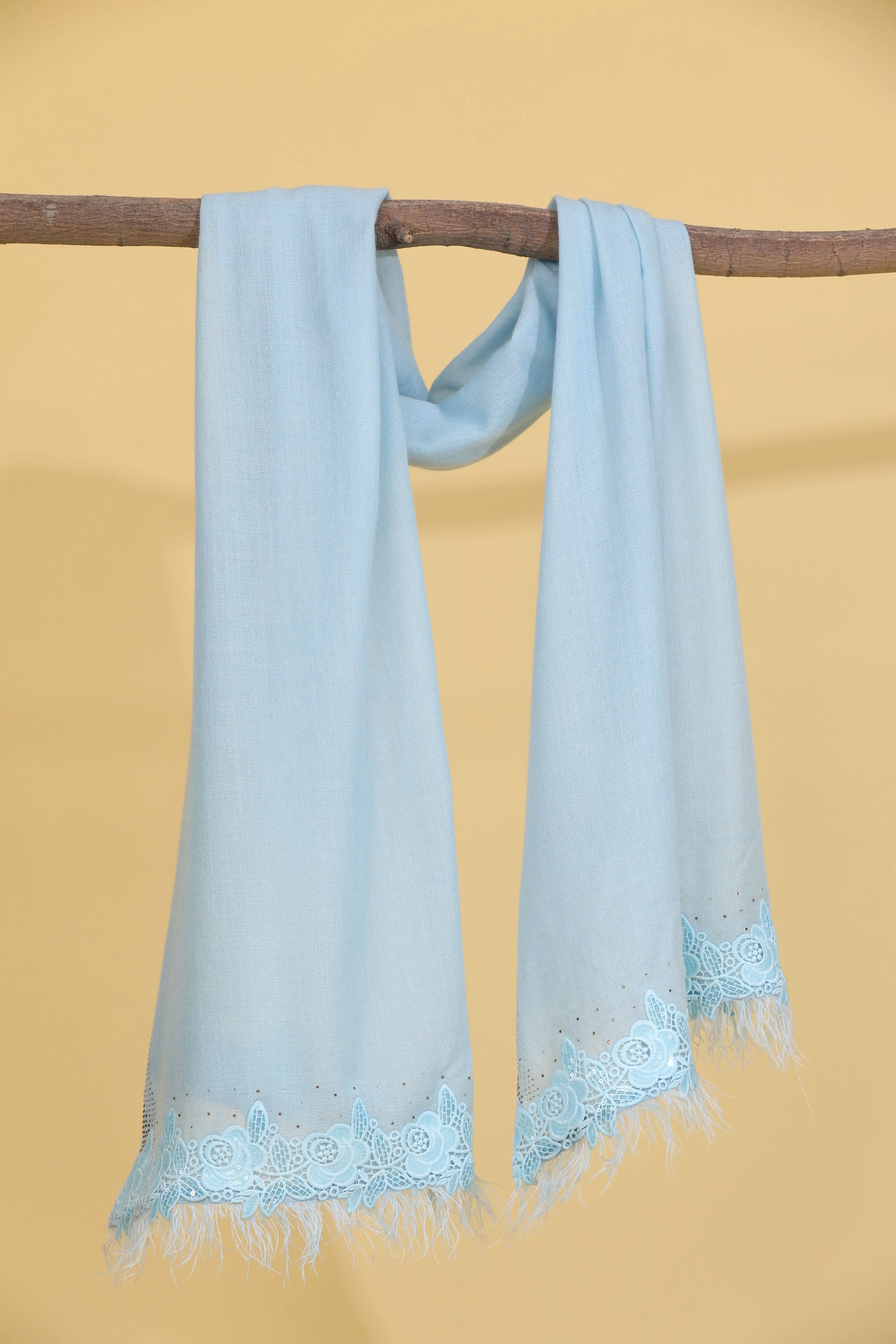 Light Blue Shawl with Lace - Classic Retro Wrap