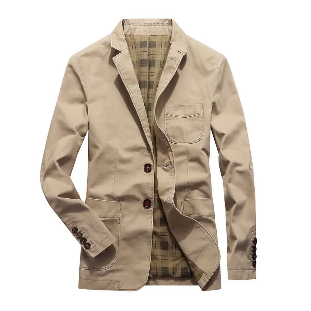 Light Khaki Two-Button Solid Color Jacket