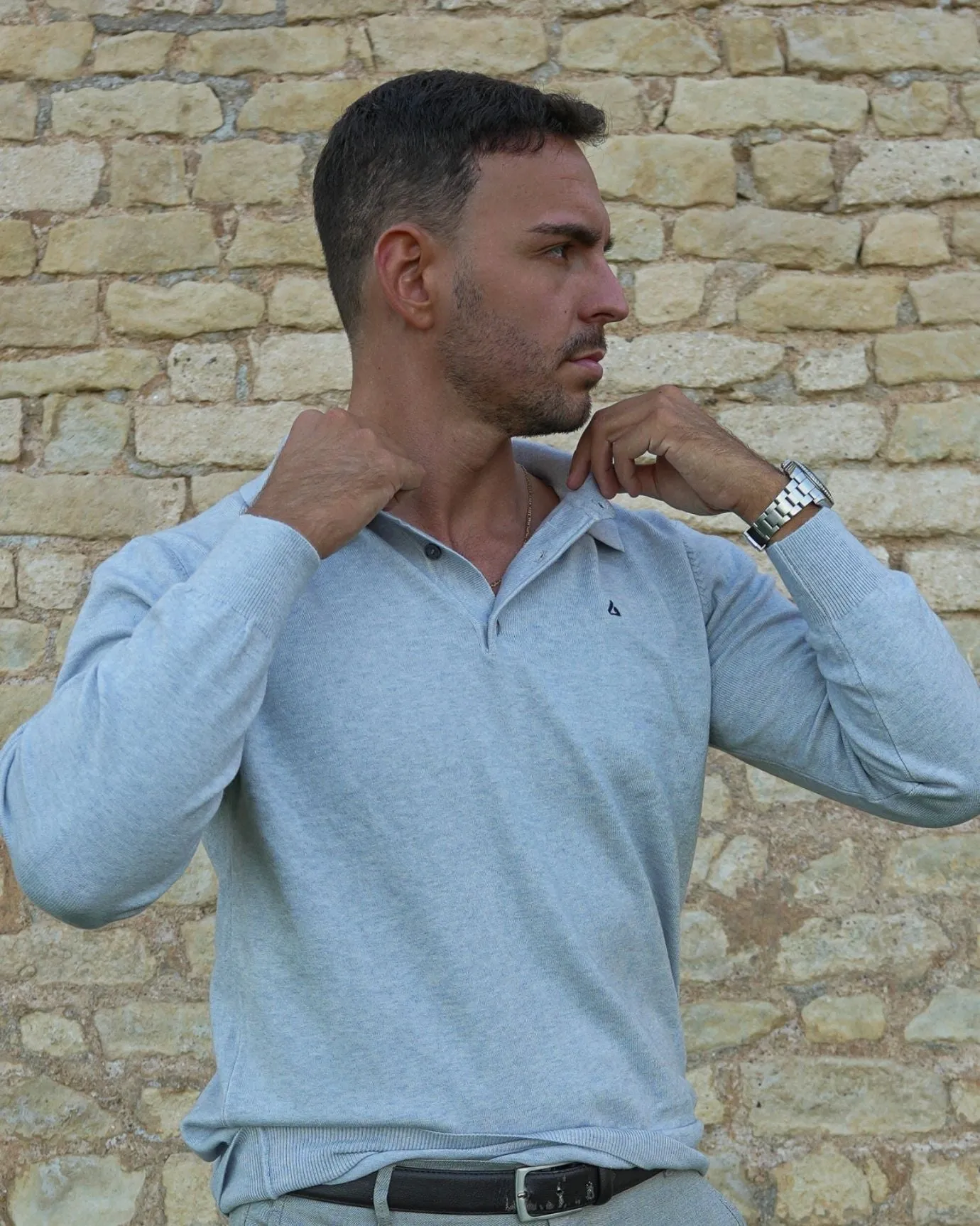 LOVAU COTTON WOOL OLD MONEY POLO - GRAY