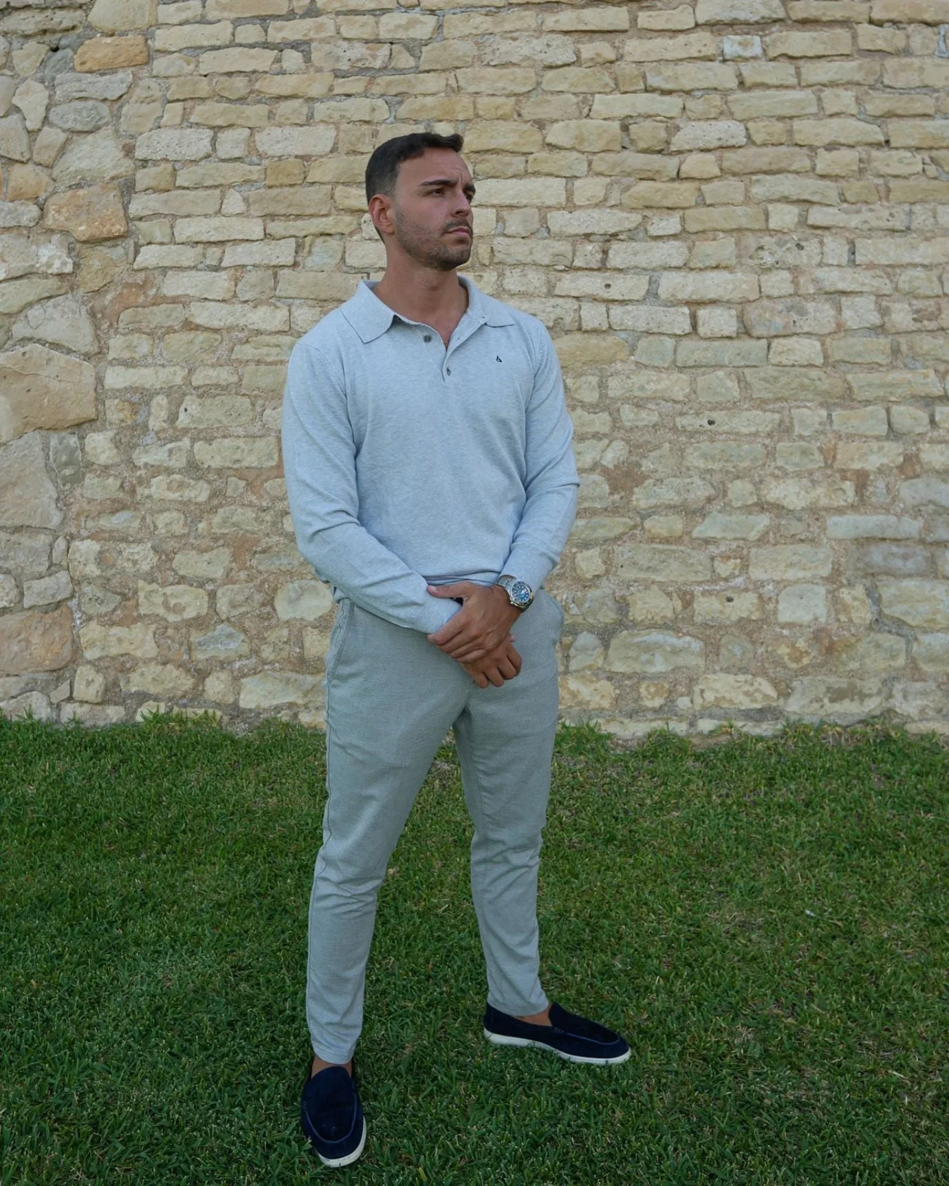LOVAU COTTON WOOL OLD MONEY POLO - GRAY