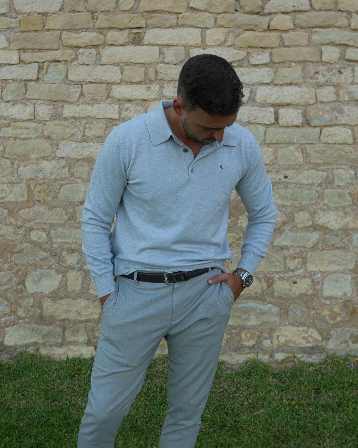LOVAU COTTON WOOL OLD MONEY POLO - GRAY