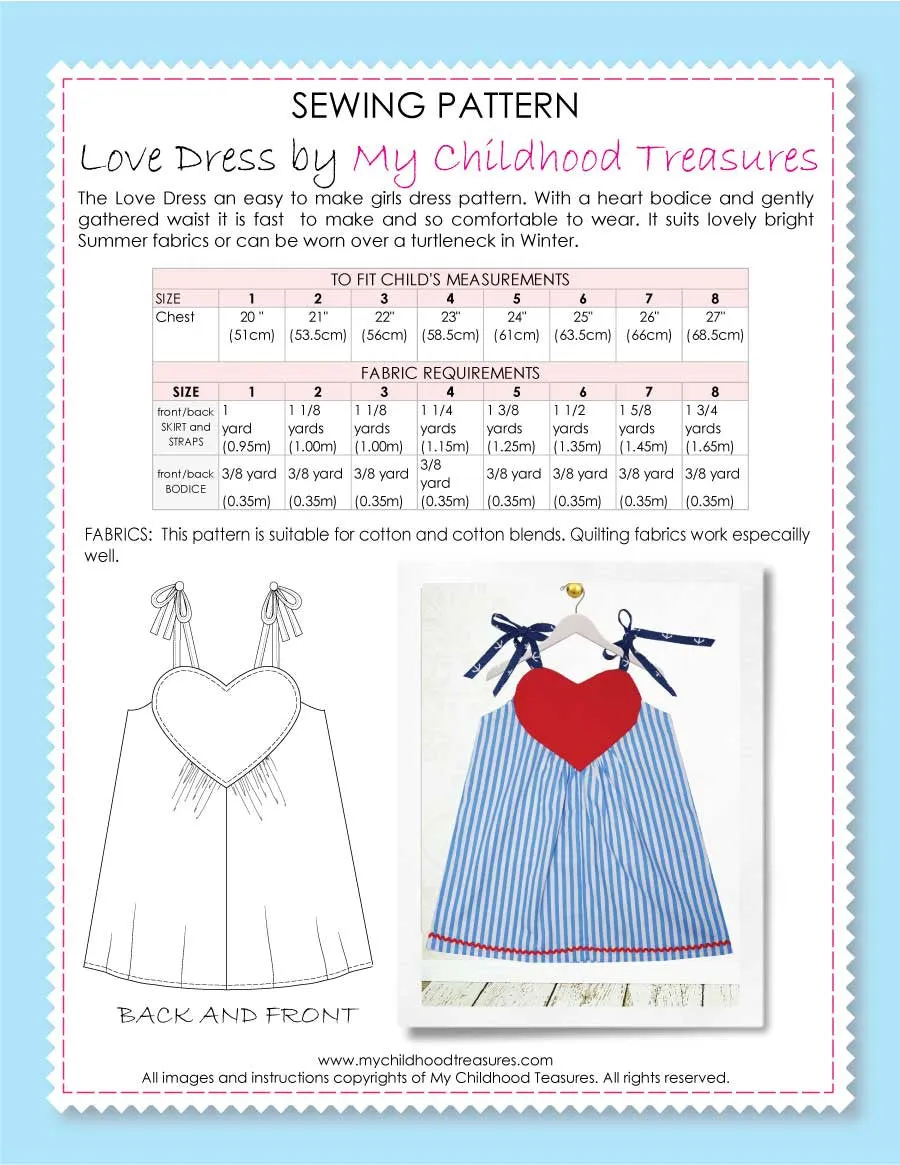 LOVE DRESS - Girls Dress Pattern (1 to 8)