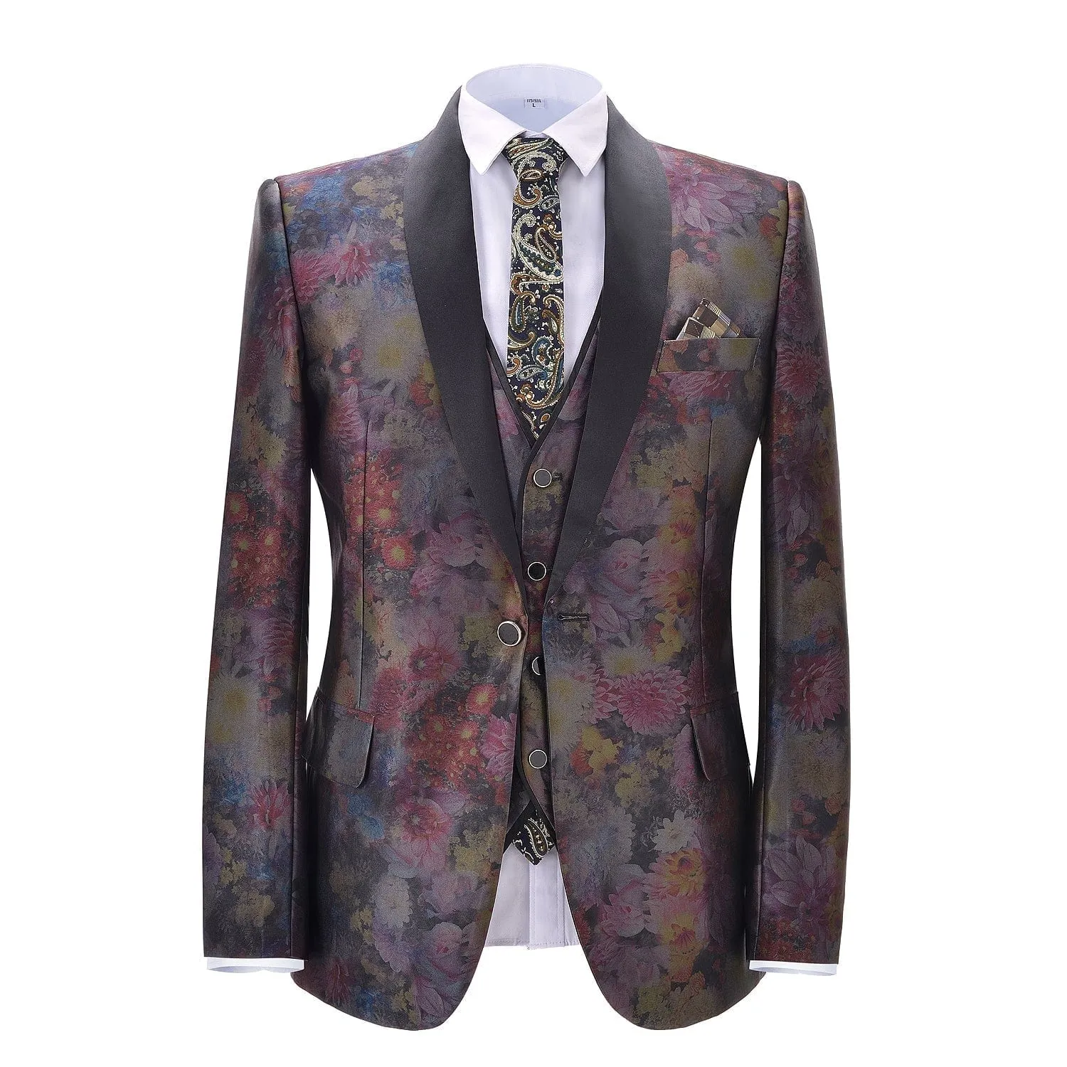 Men's 3 Pieces Shawl Lapel Patterned Tuxedos Wedding Suit (Blazer vest Pants)