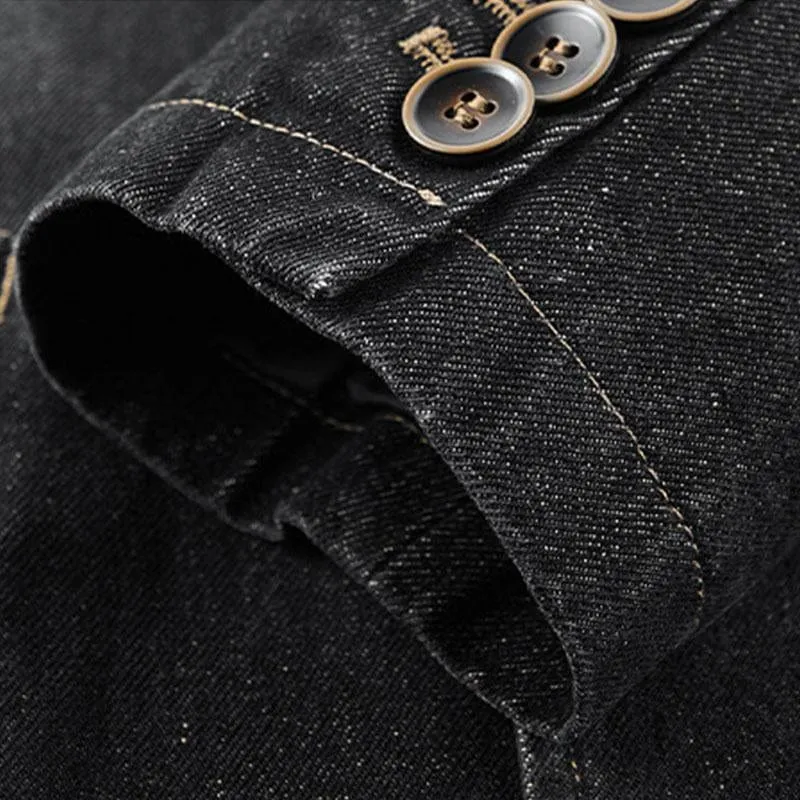 Men's Casual Notch Lapel Single Breasted Fitted Denim Blazer