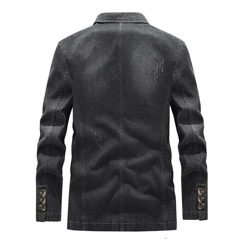 Men's Casual Notch Lapel Single Breasted Fitted Denim Blazer