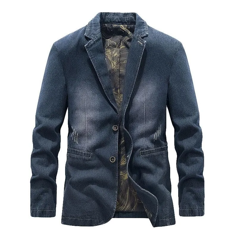 Men's Casual Notch Lapel Single Breasted Fitted Denim Blazer