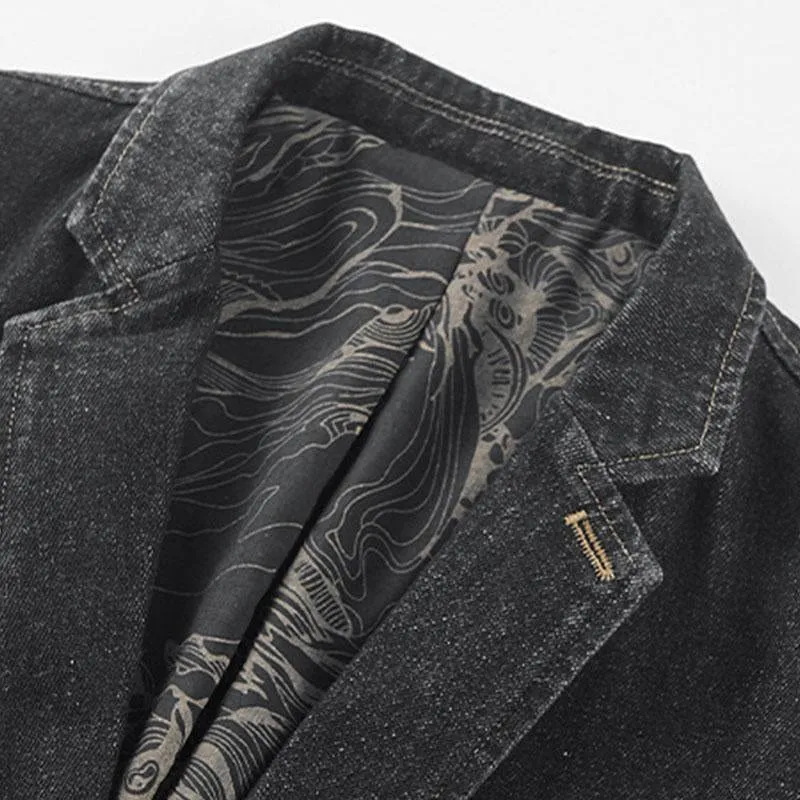 Men's Casual Notch Lapel Single Breasted Fitted Denim Blazer